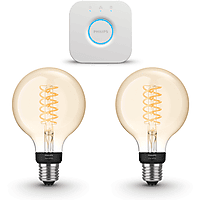 MediaMarkt PHILIPS HUE Starterspakket E27 met 2 Filament Globelampen Klein (G93) Amber - Incl. 1 Hue Bridge, Hue White aanbieding