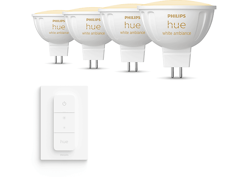 Philips Hue Voordeelverpakking - GU5.3 - met 4 Spotjes (MR16) - 12V - Warm tot Koelwit Licht - Incl. Hue Dimmer Switch - Hue White Ambiance