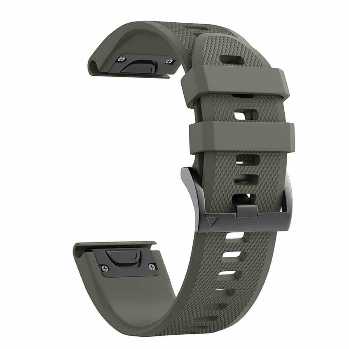 Grünes Uhrenarmband mit Schnalle. Nahaufnahme, Studioaufnahme.
