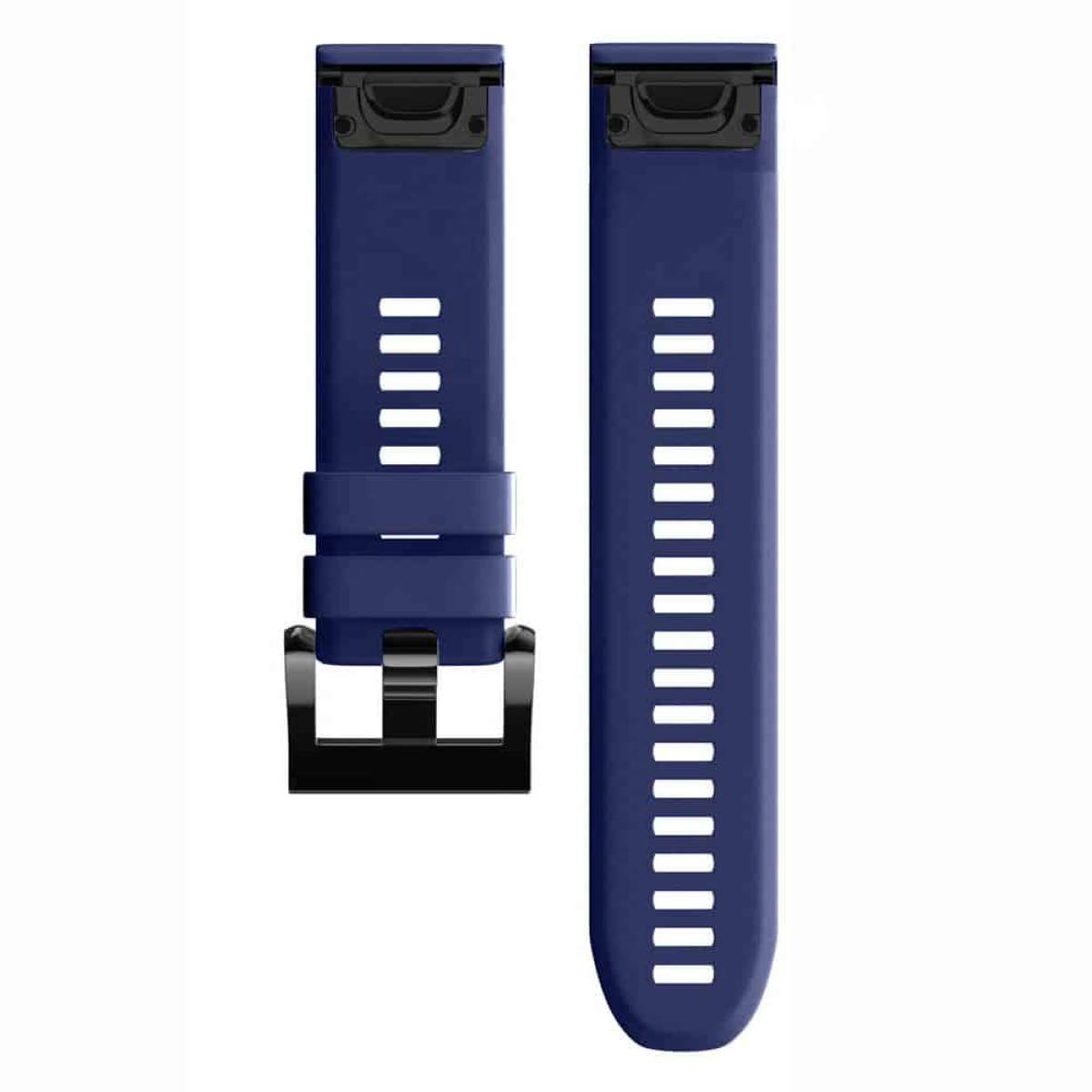 Zwei blaue Uhrenarmbänder. Jedes Armband hat eine Reihe von vertikalen Linien. Eines hat eine Schnalle.