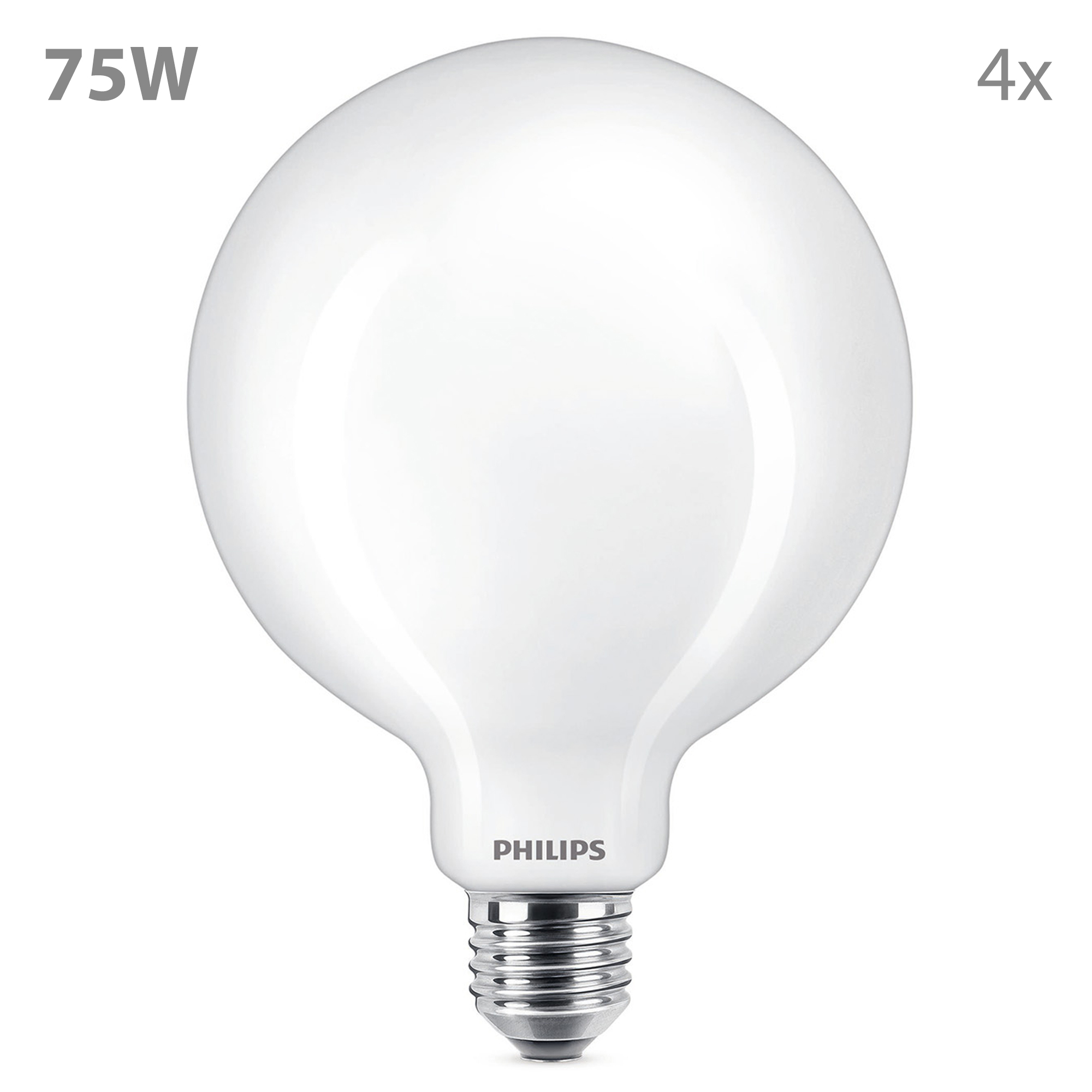 A large white globe-shaped light bulb with the brand name 'PHILIPS' at the bottom.