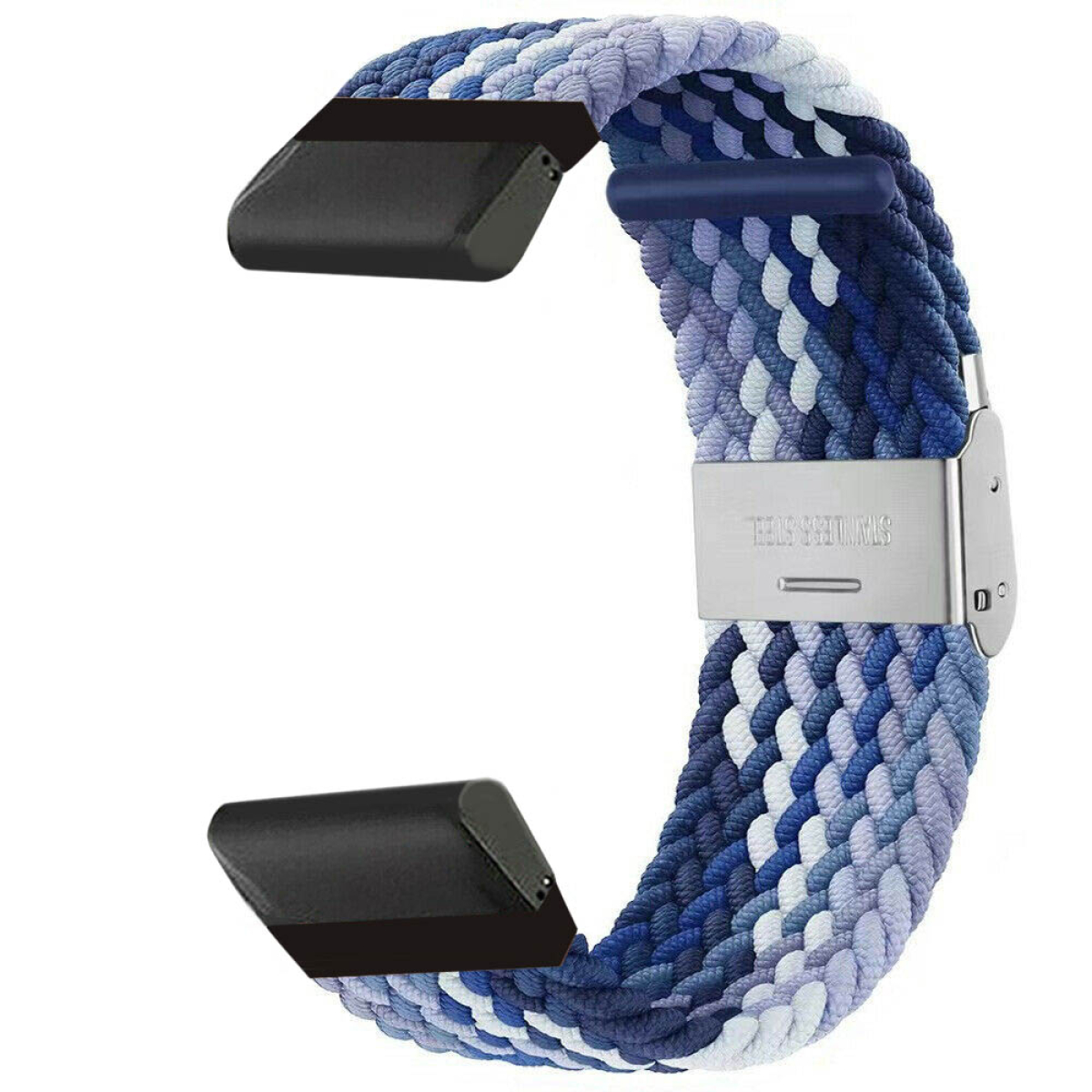 Geflochtenes Uhrenarmband, blau und lila gemischt.