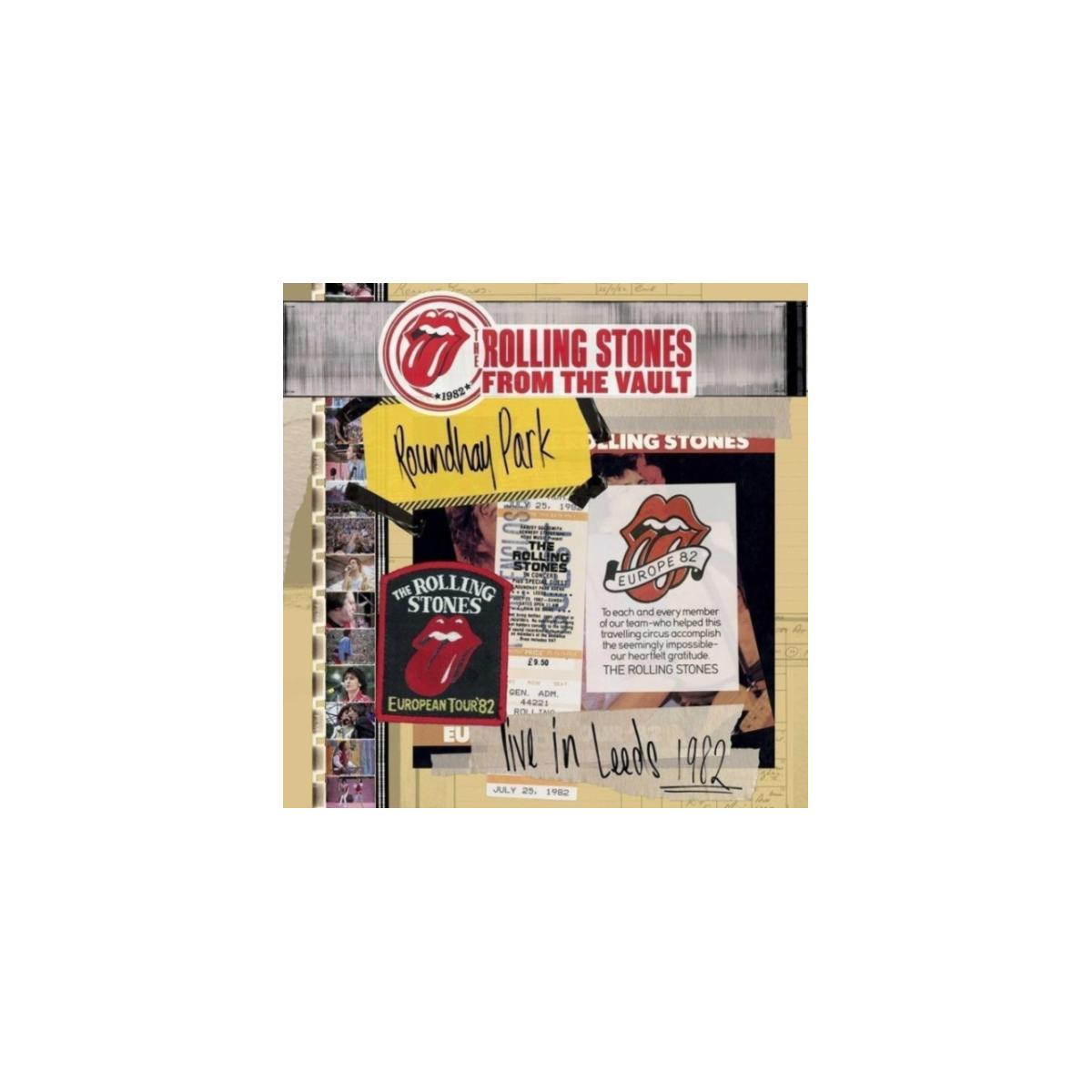 Pochette d'album des Rolling Stones avec un collage d'images et de texte de leur tournée de 1982.