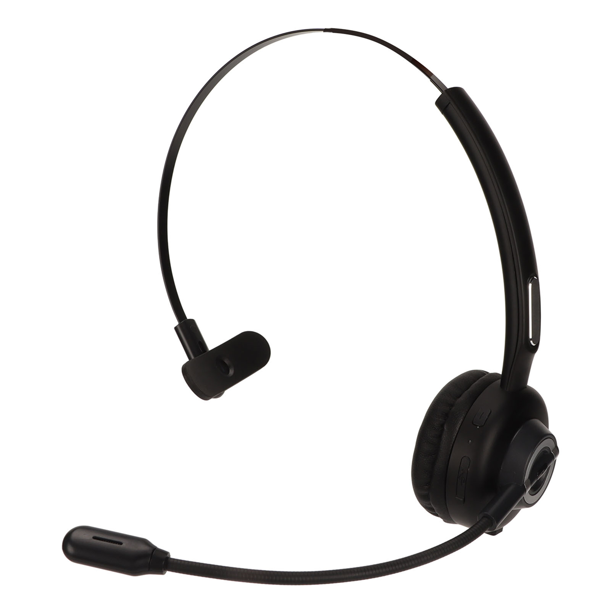 Ein schwarzes Headset mit Mikrofon wird auf weißem Hintergrund angezeigt.