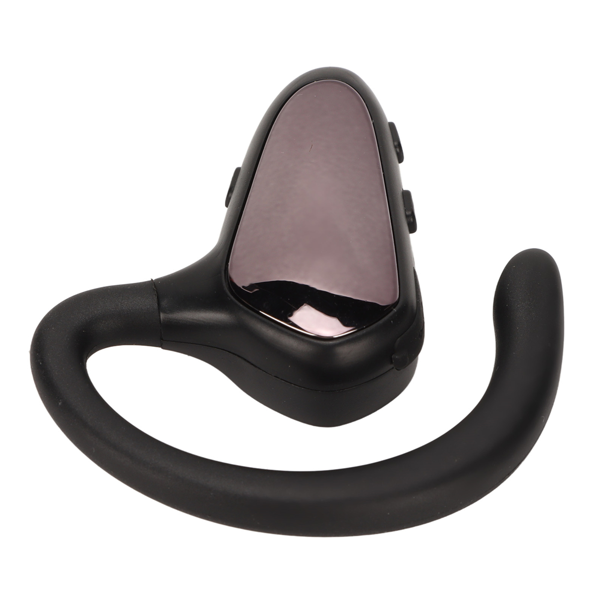 Ein schwarzes Knochenschall-Headset. Es hat ein gebogenes Design, um sich um das Ohr anzupassen.