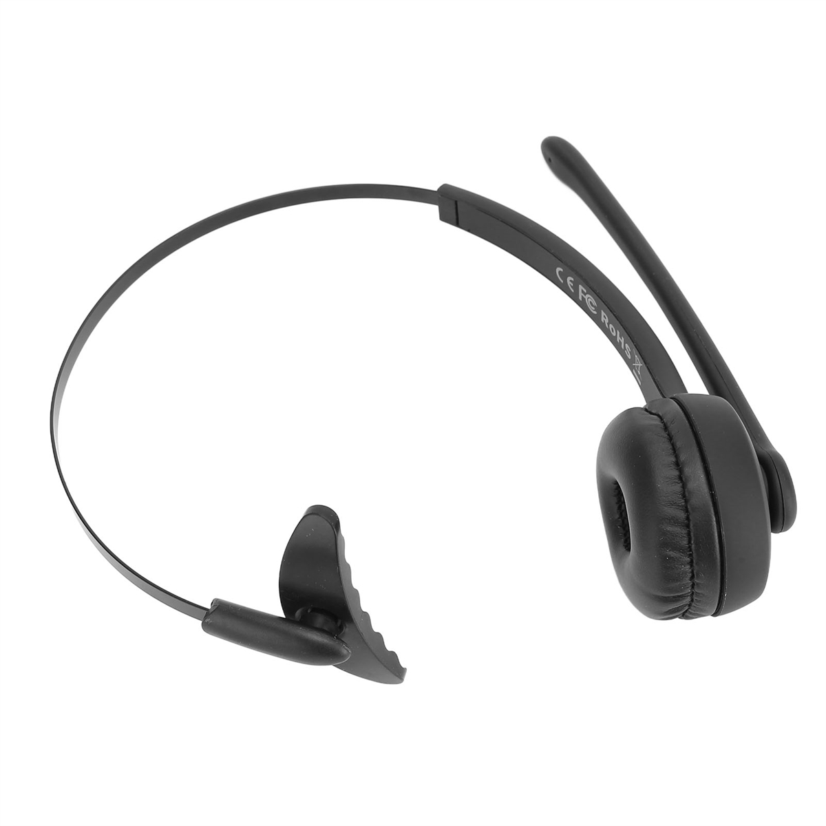 Schwarzes Headset mit Mikrofon, für Callcenter oder Büro, weißer Hintergrund.