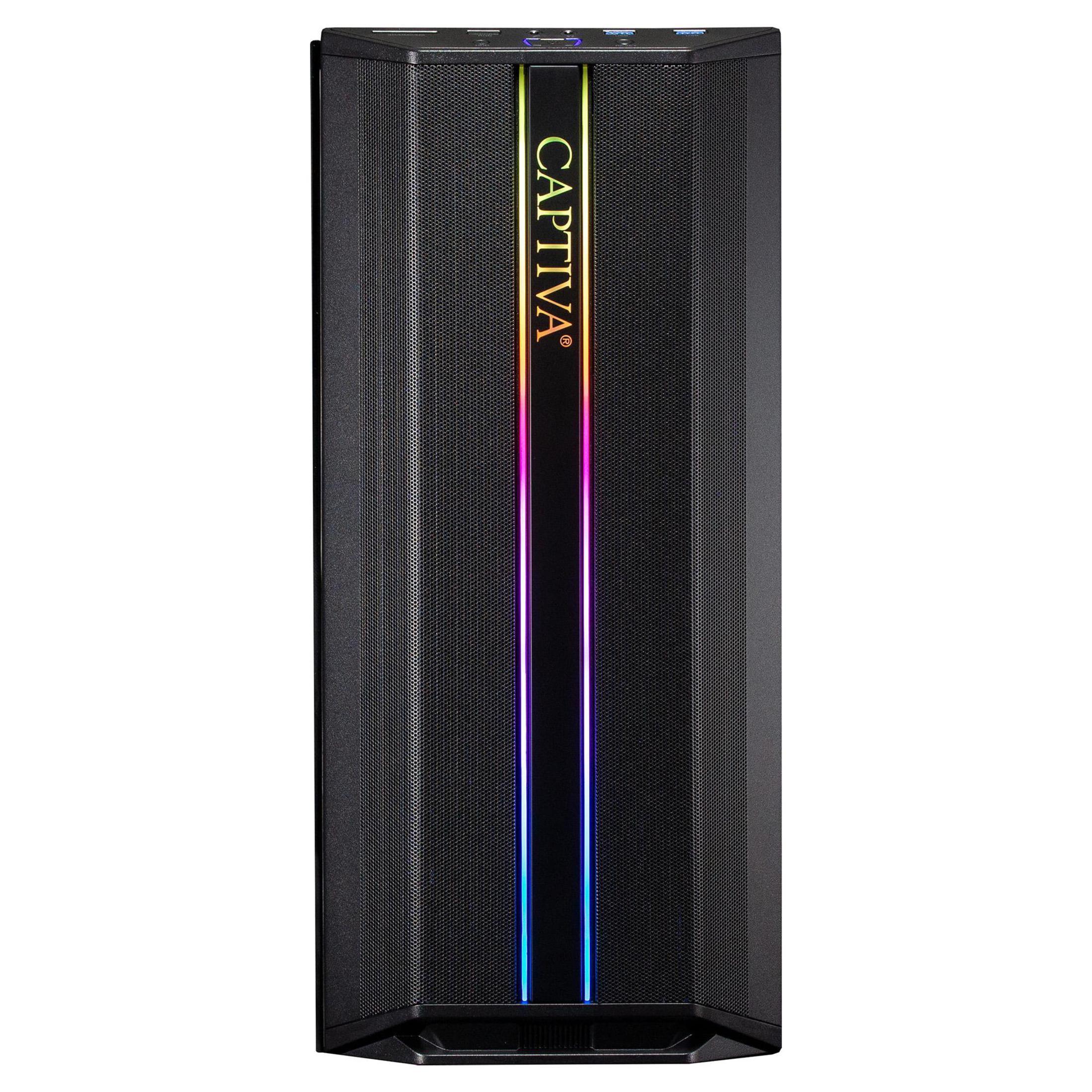 Schwarzes Tower-Computergehäuse mit farbigem LED-Streifen.