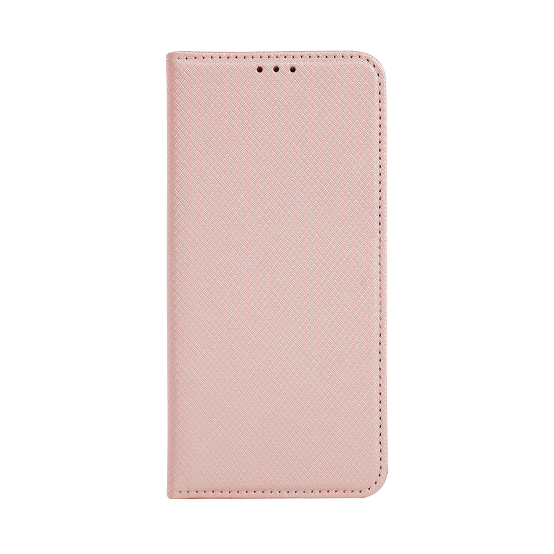 Eine rosa Handyhülle mit strukturierter Oberfläche und Nähten an den Rändern.