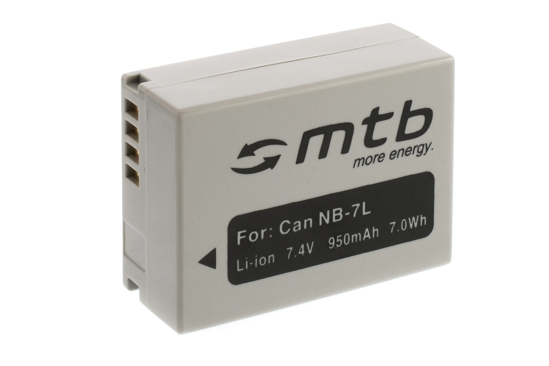 Eine graue Batterie mit schwarzem Text und weißem Hintergrund.