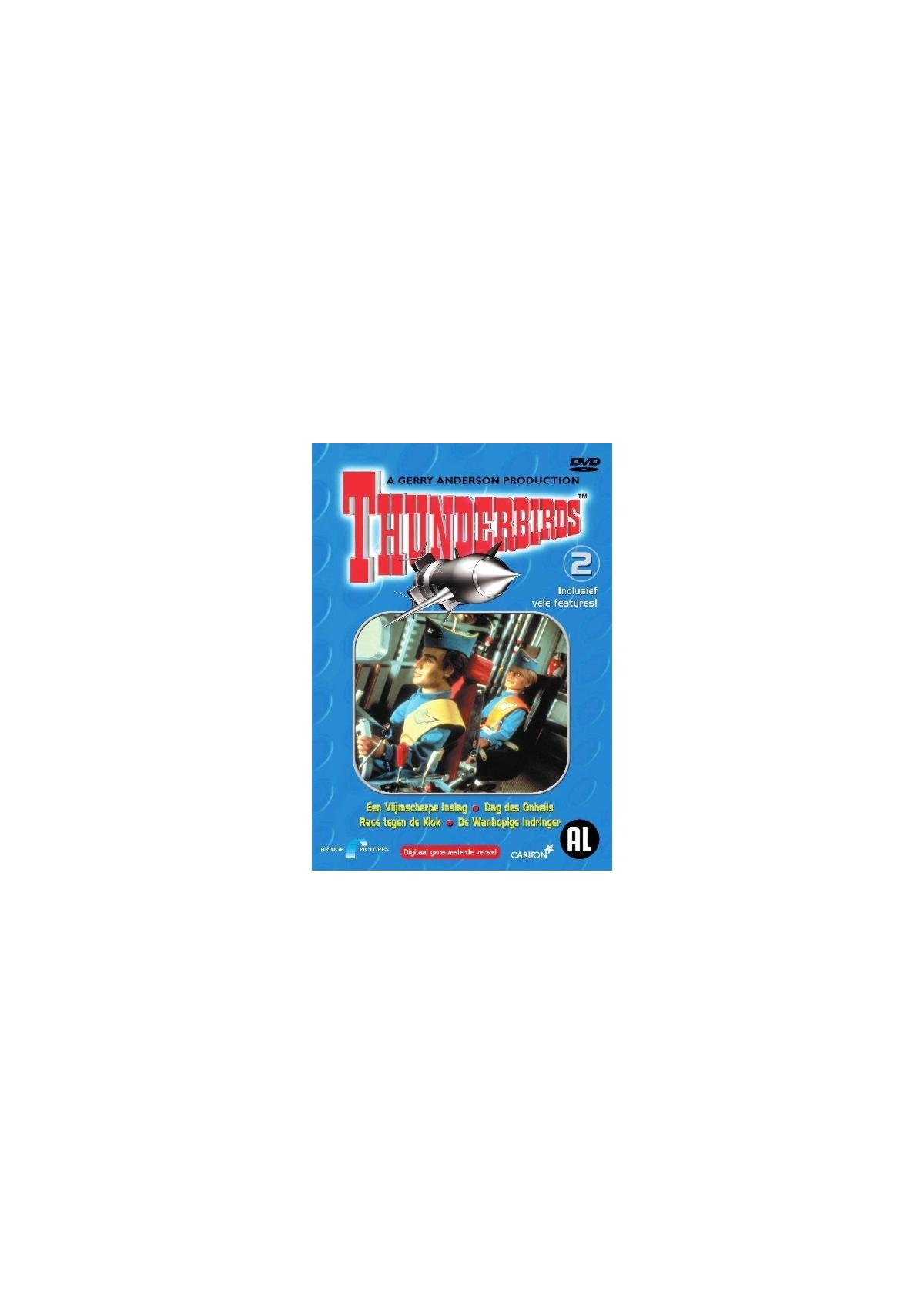 Couverture DVD du dessin animé Thunderbirds avec deux enfants dans un véhicule.