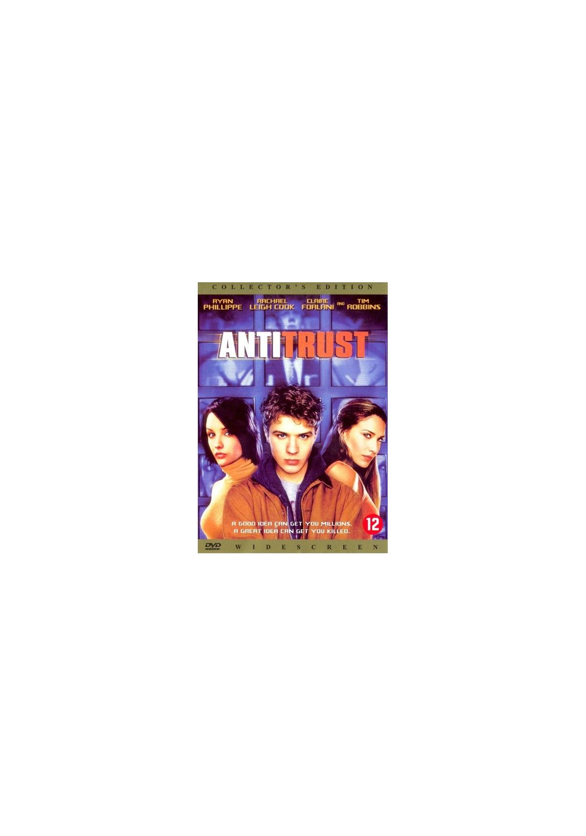 Jaquette DVD pour Antitrust. Deux femmes et un homme sur la couverture.