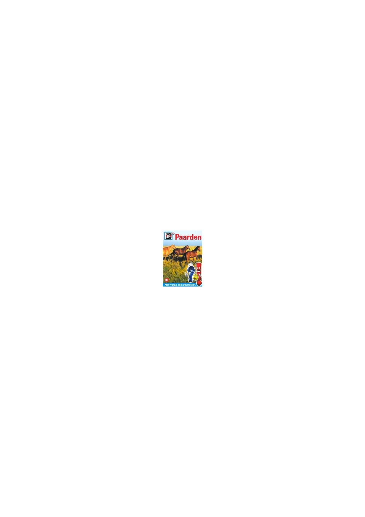 Couverture de livre pour enfants Paarden. Il y a des chevaux et une personne.
