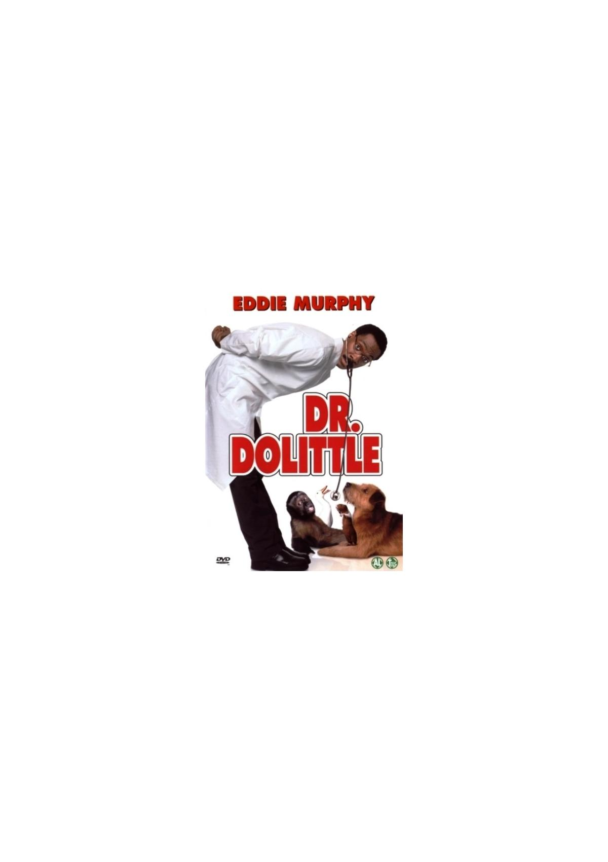 Jaquette DVD 'Dr. Dolittle' avec Eddie Murphy, un gorille et un chien, le titre est proéminent.