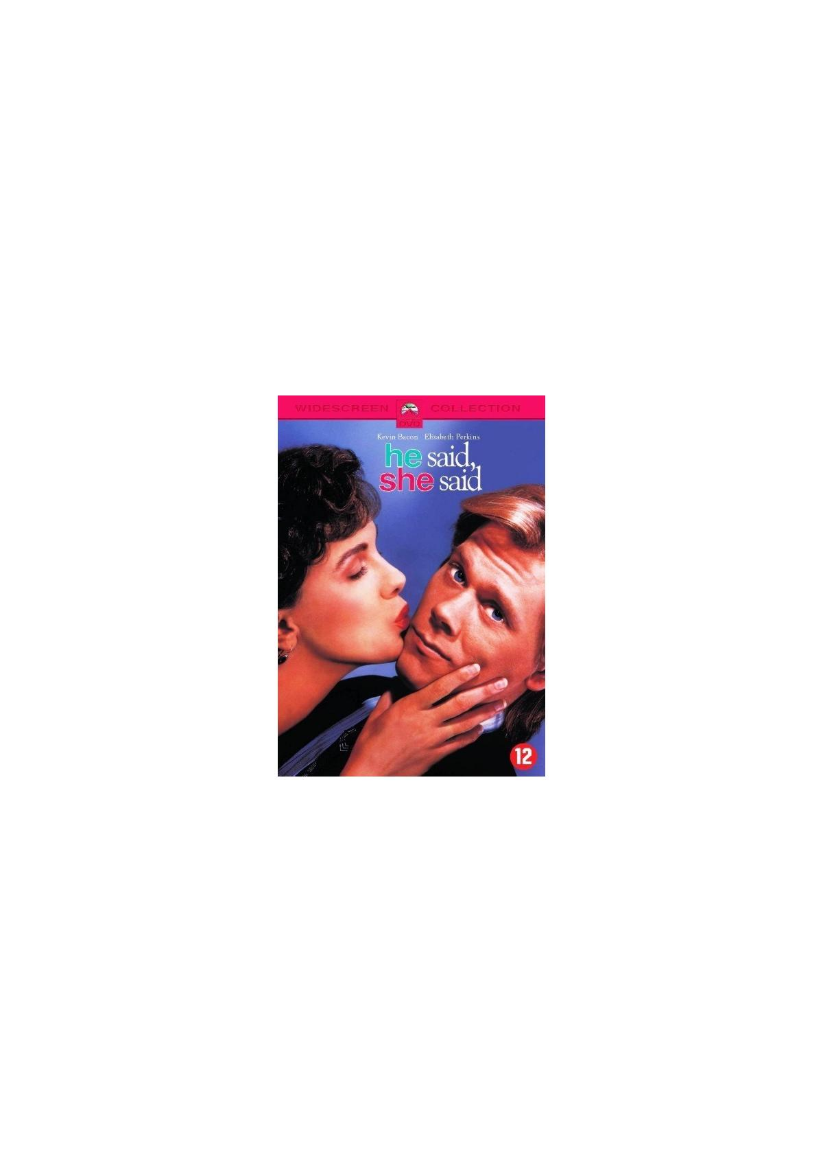 Affiche de film avec une femme embrassant un homme. Titre 'He Said, She Said'.