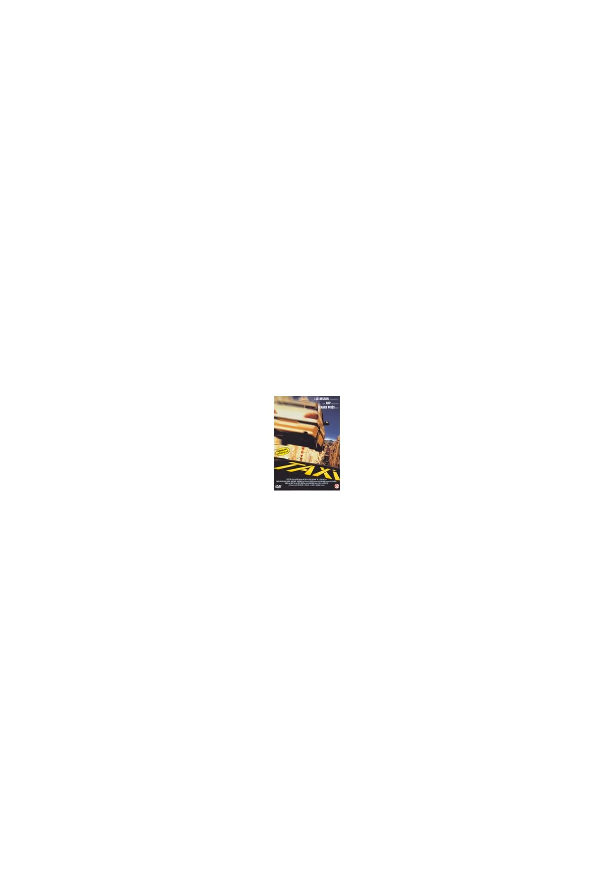 Filmposter met gele taxi en logo.