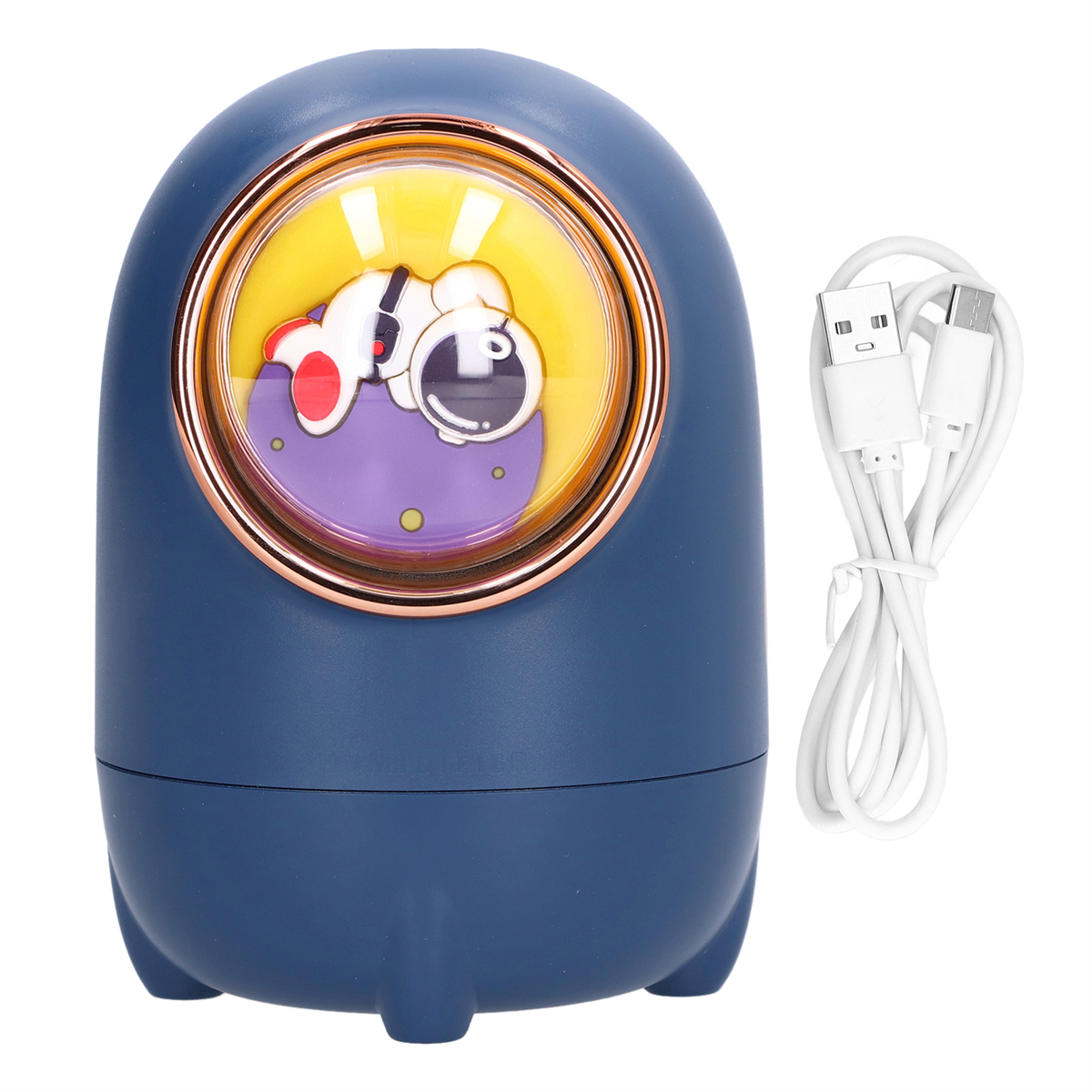 Blaue, astronautenförmige Lampe mit USB-Kabel. Ein Astronautenbild befindet sich in der Lampe.