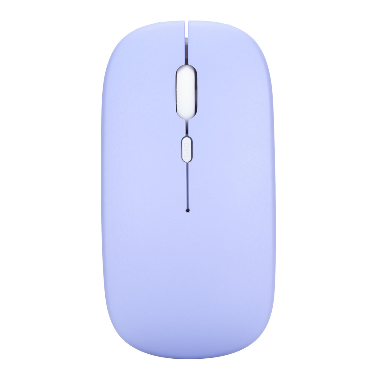 Eine hellviolette Computermaus mit einem weißen Scrollrad und einer kleinen Taste.