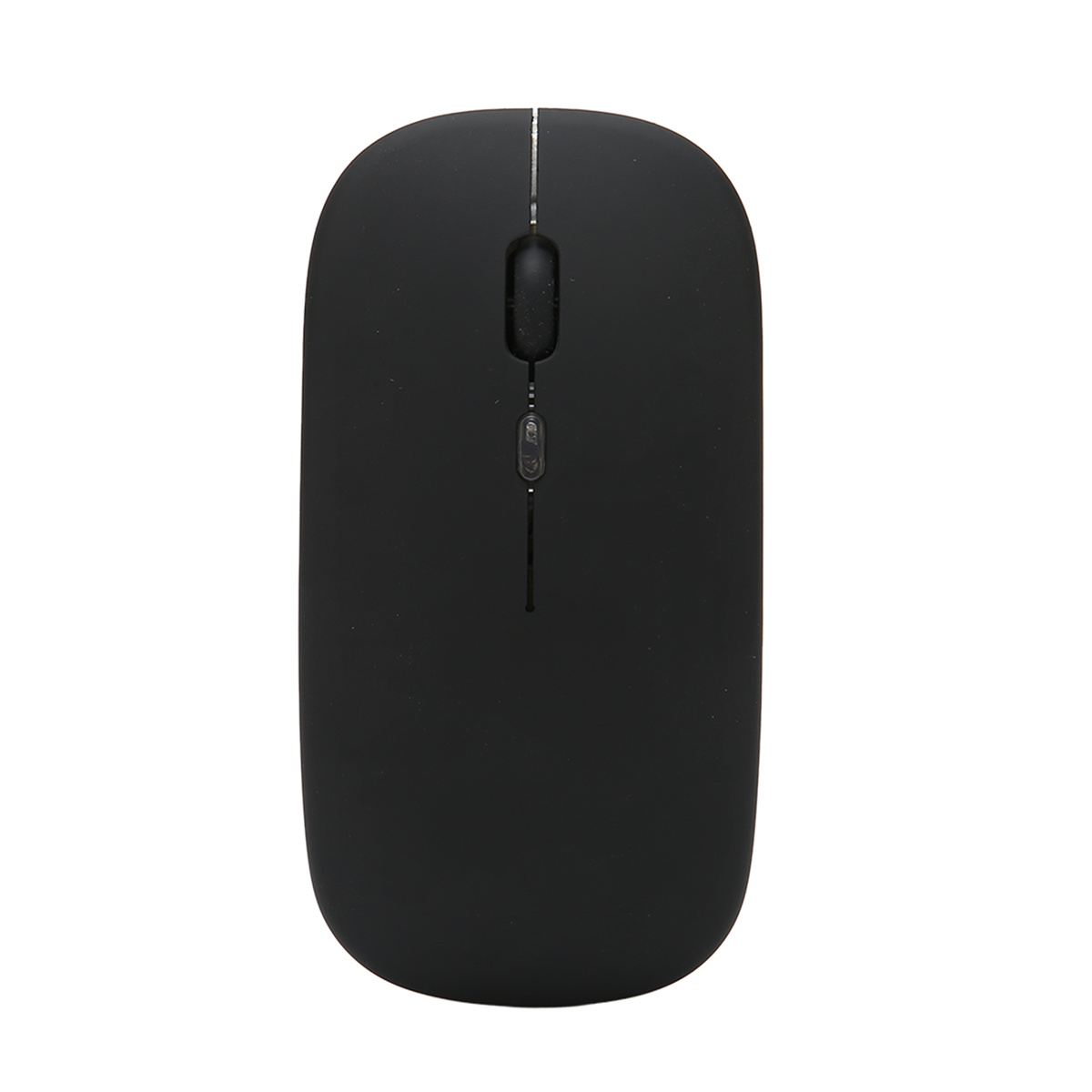 Eine schwarze Maus mit Scrollrad und zwei Tasten. Es ist ein einfaches Design.
