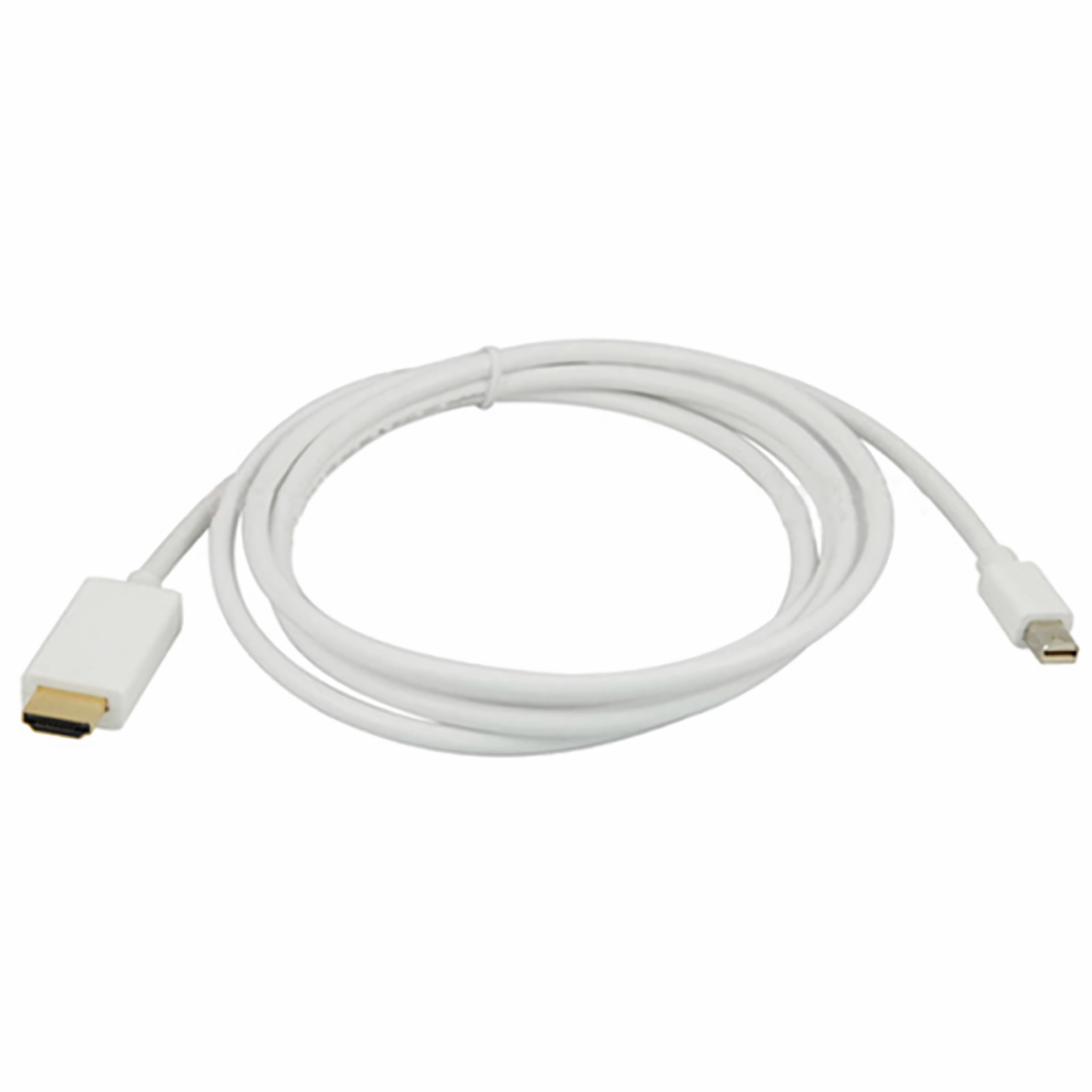 Weißes HDMI-zu-Mini-DisplayPort-Kabel mit Steckern an beiden Enden.