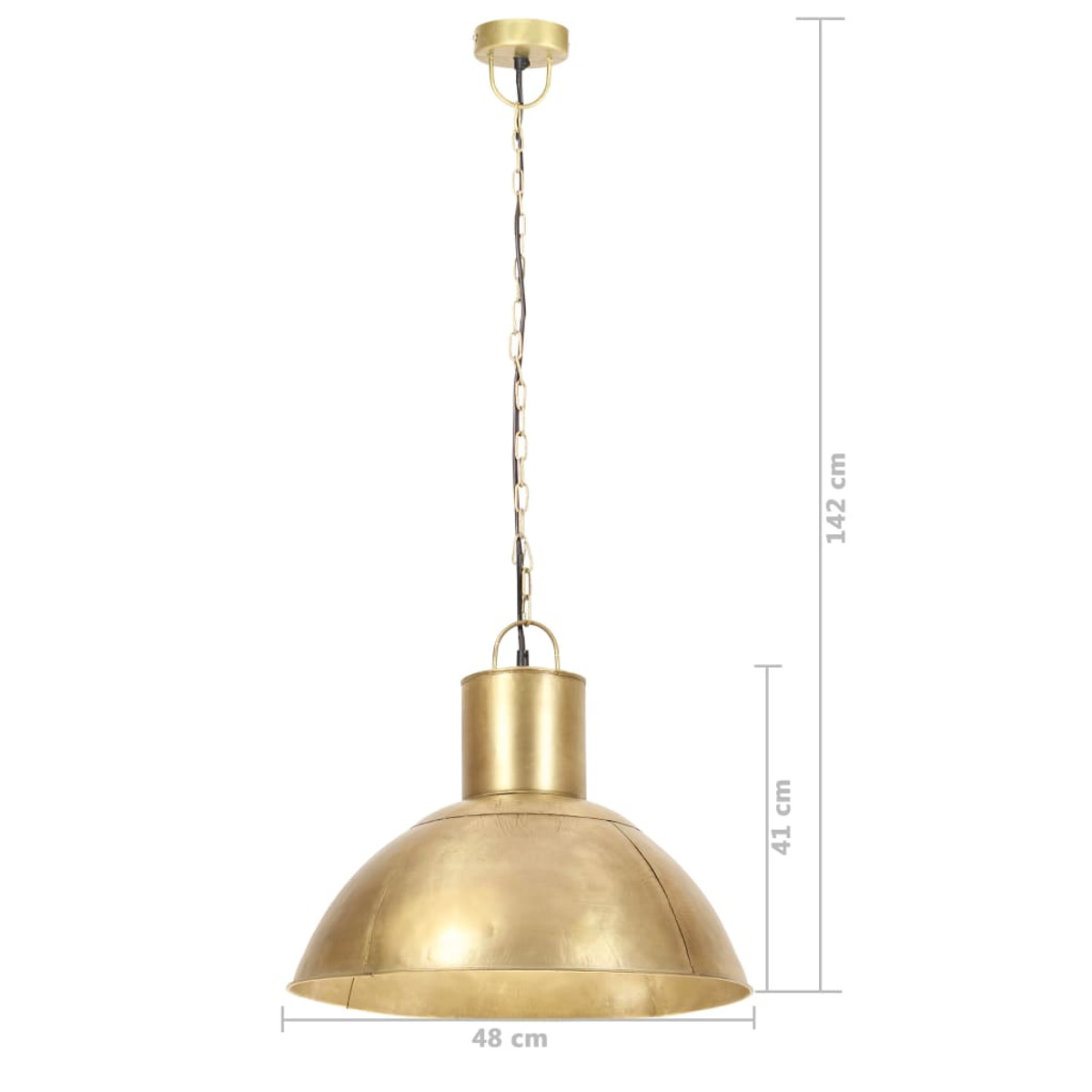 Goldene Pendelleuchte, 48 cm breit, 41 cm hoch. Hängekette mit einer Höhe von 142 cm.