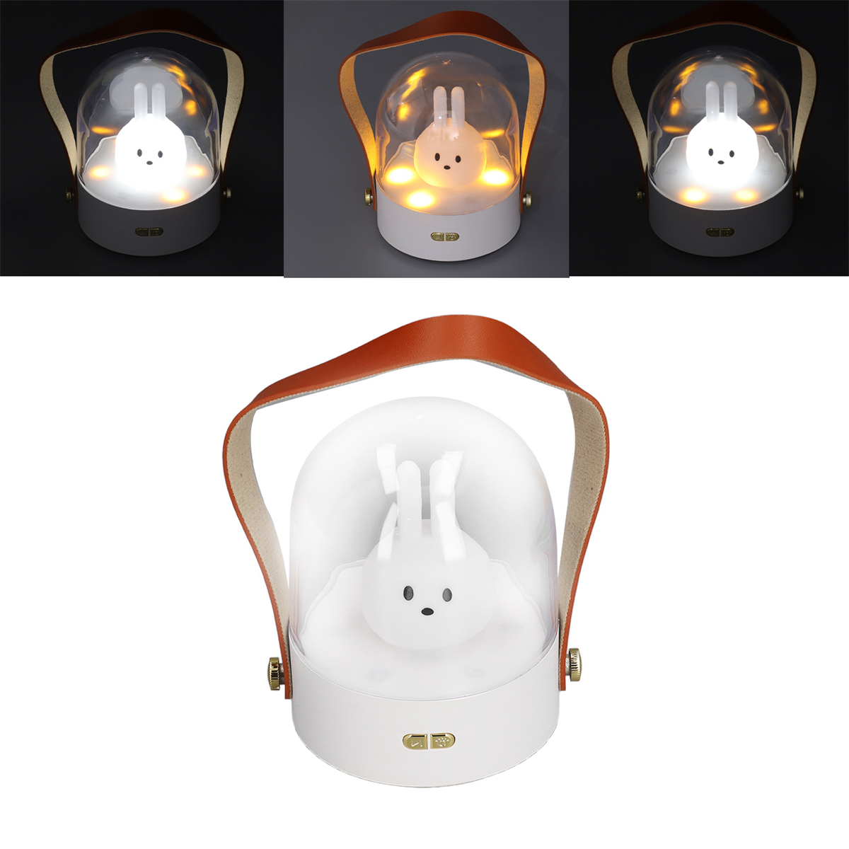 Hasenförmige Lampe mit Griff, in Weiß, mit mehreren Lichtstufen.
