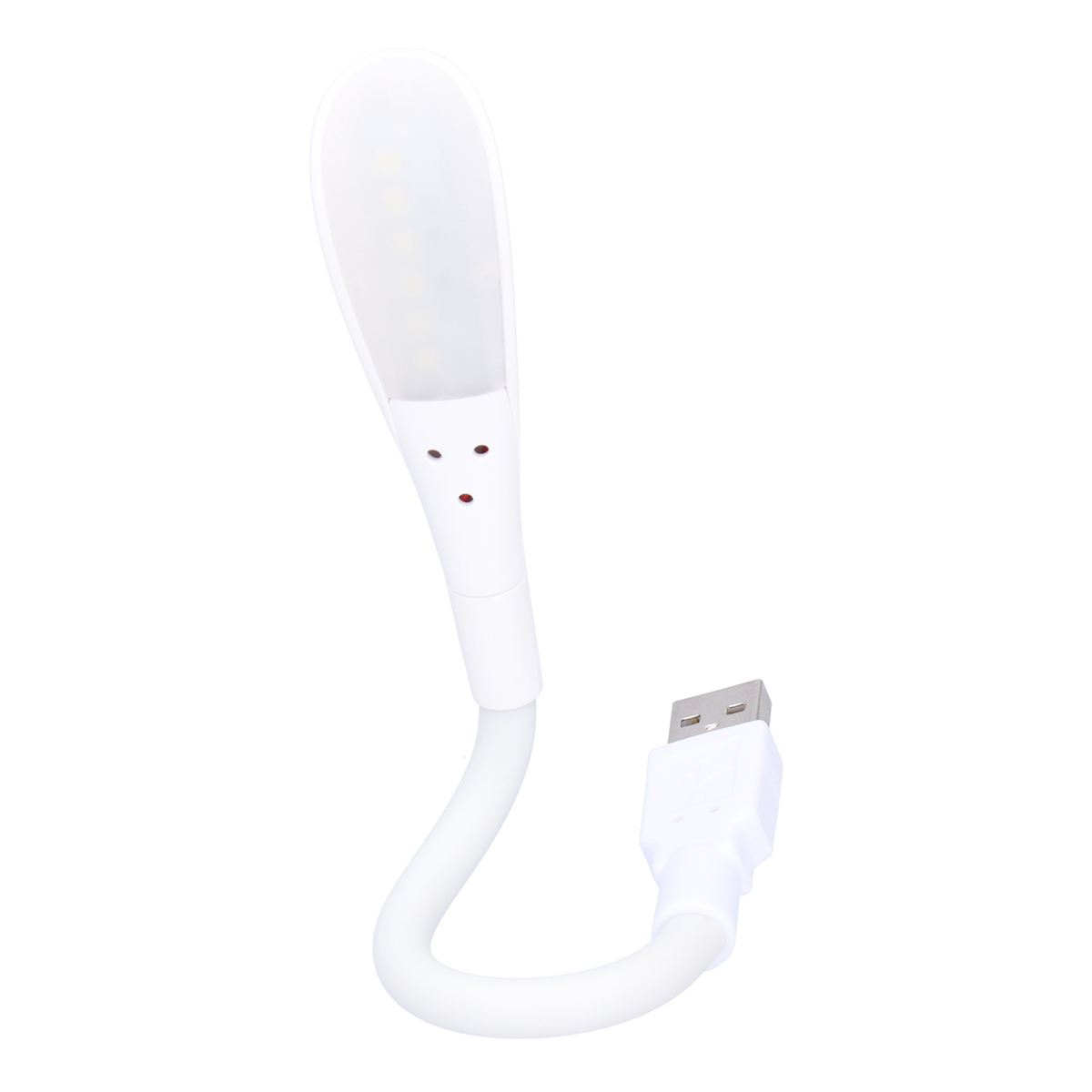 Eine weiße USB-LED-Lampe mit flexiblem Hals und einem USB-Anschluss.