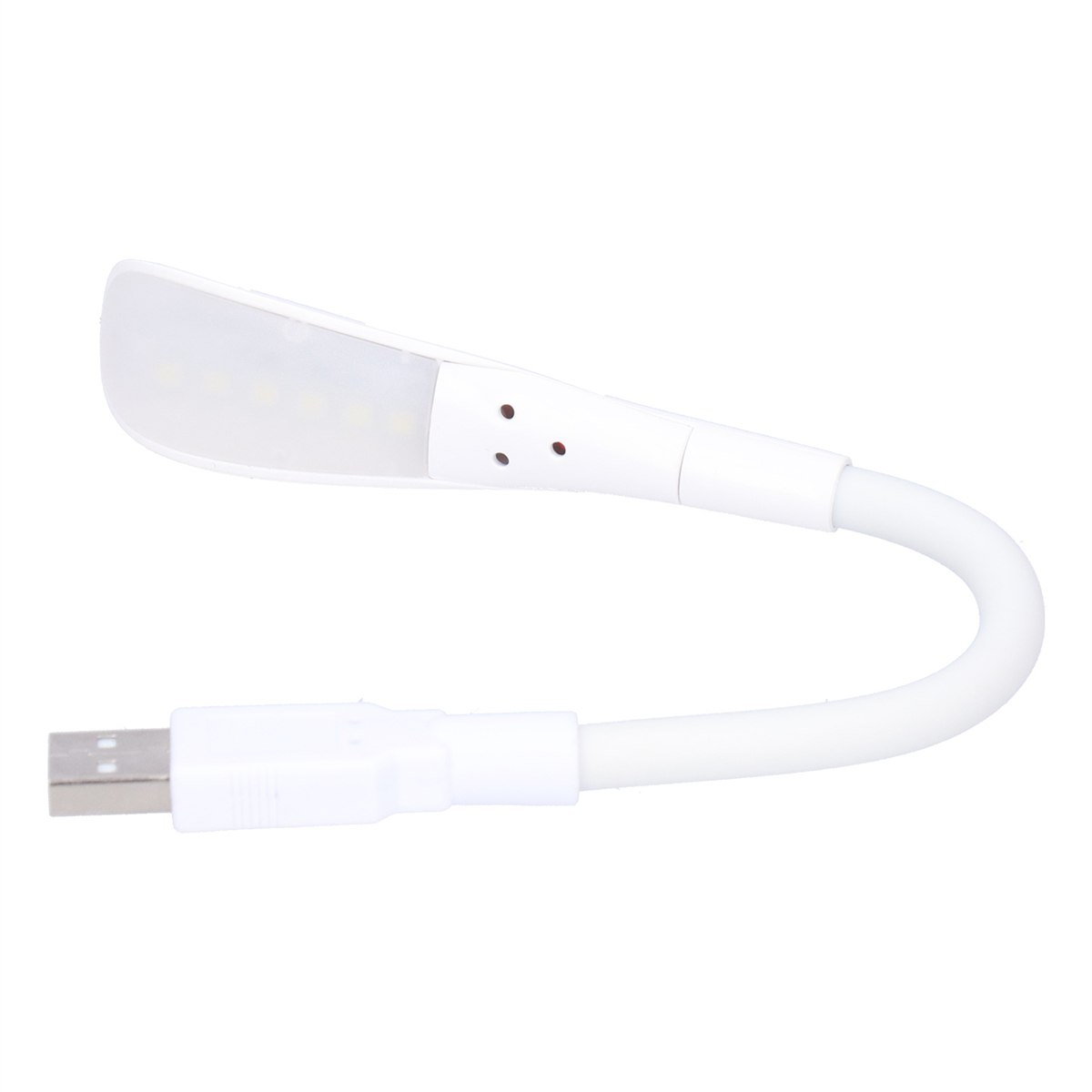 Eine weiße USB-LED-Leuchte mit flexiblem Hals und einer Reihe kleiner Lichter an der Spitze.