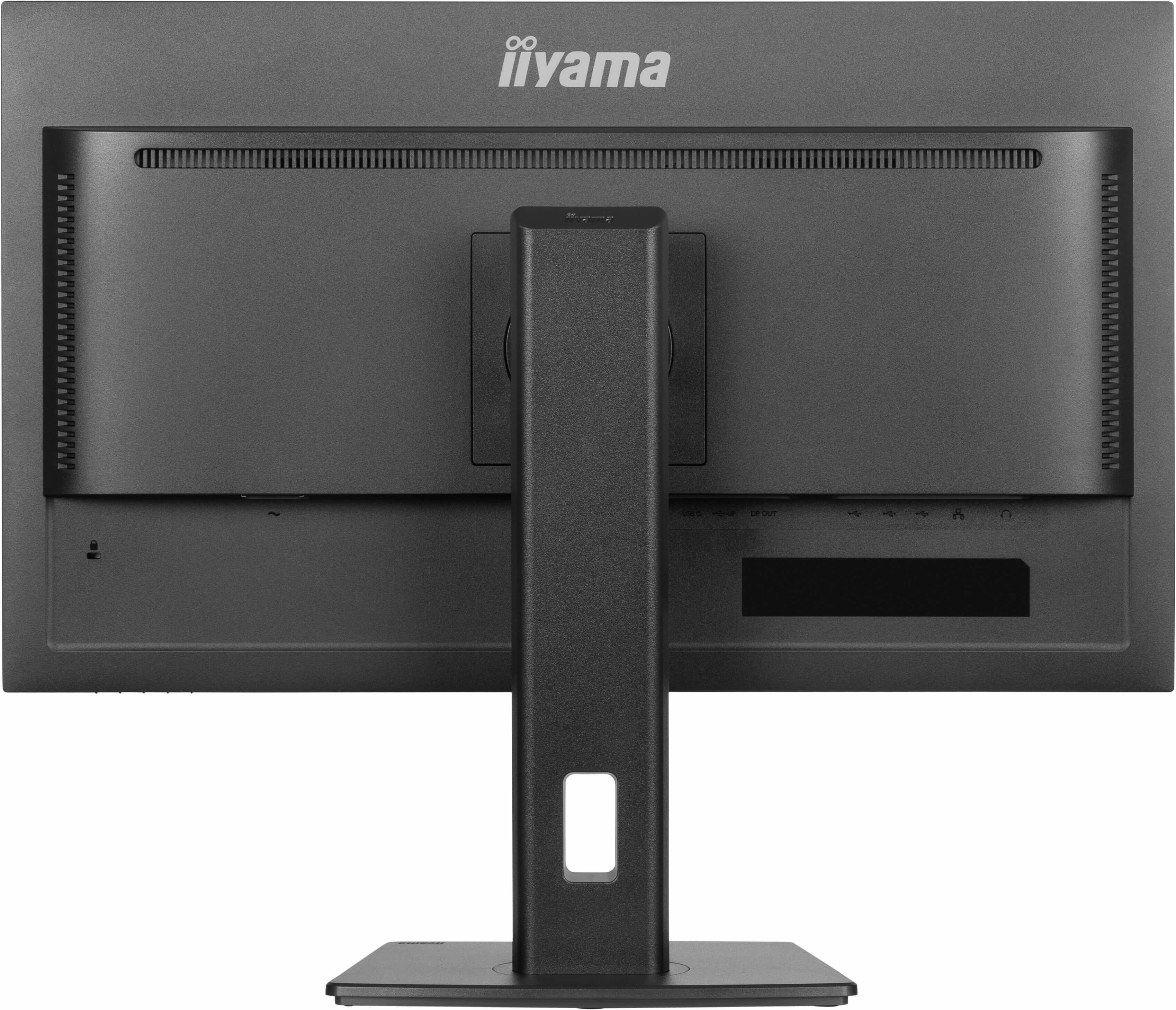 Dos d'un moniteur gris. Il a un support. La marque 'iiyama' est en haut.