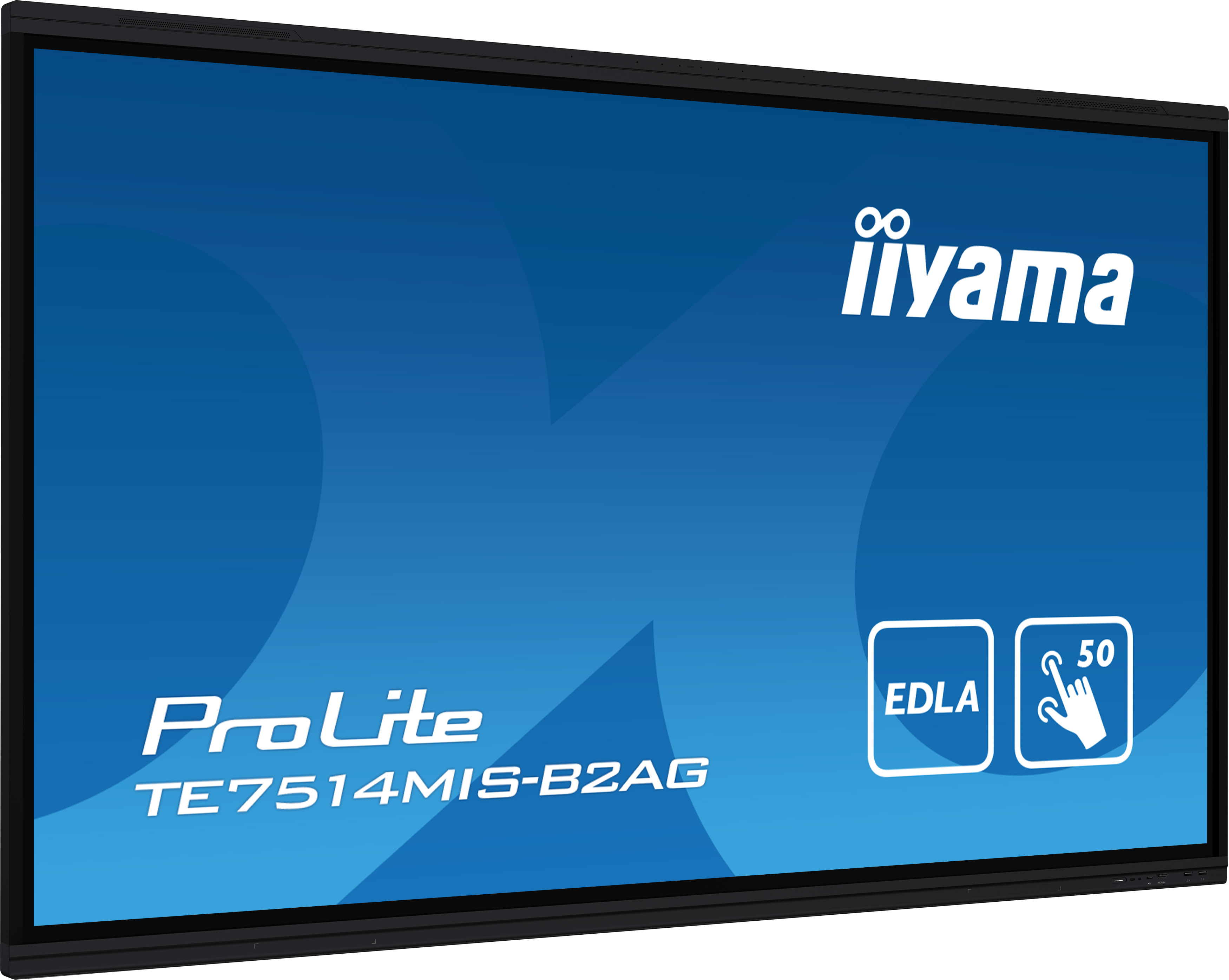 A large blue screen TV with the iiyama logo, and ProLite branding. It also shows 65" and other details.