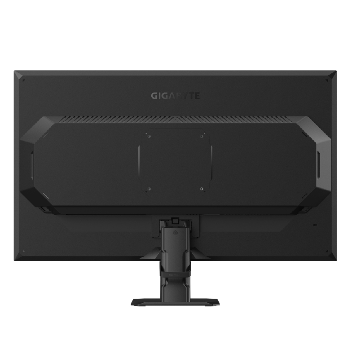 Vista posteriore di un monitor per computer nero. Il marchio GIGABYTE è visibile.