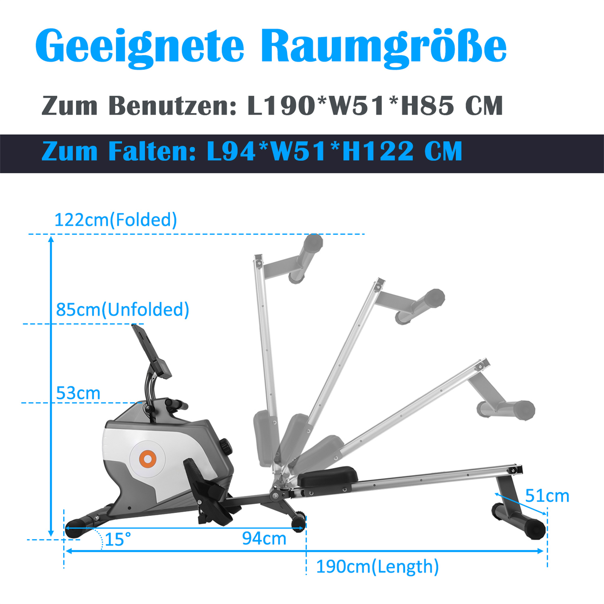 Rudergerät mit Zentimeter-Maßen. Es ist grau und schwarz.