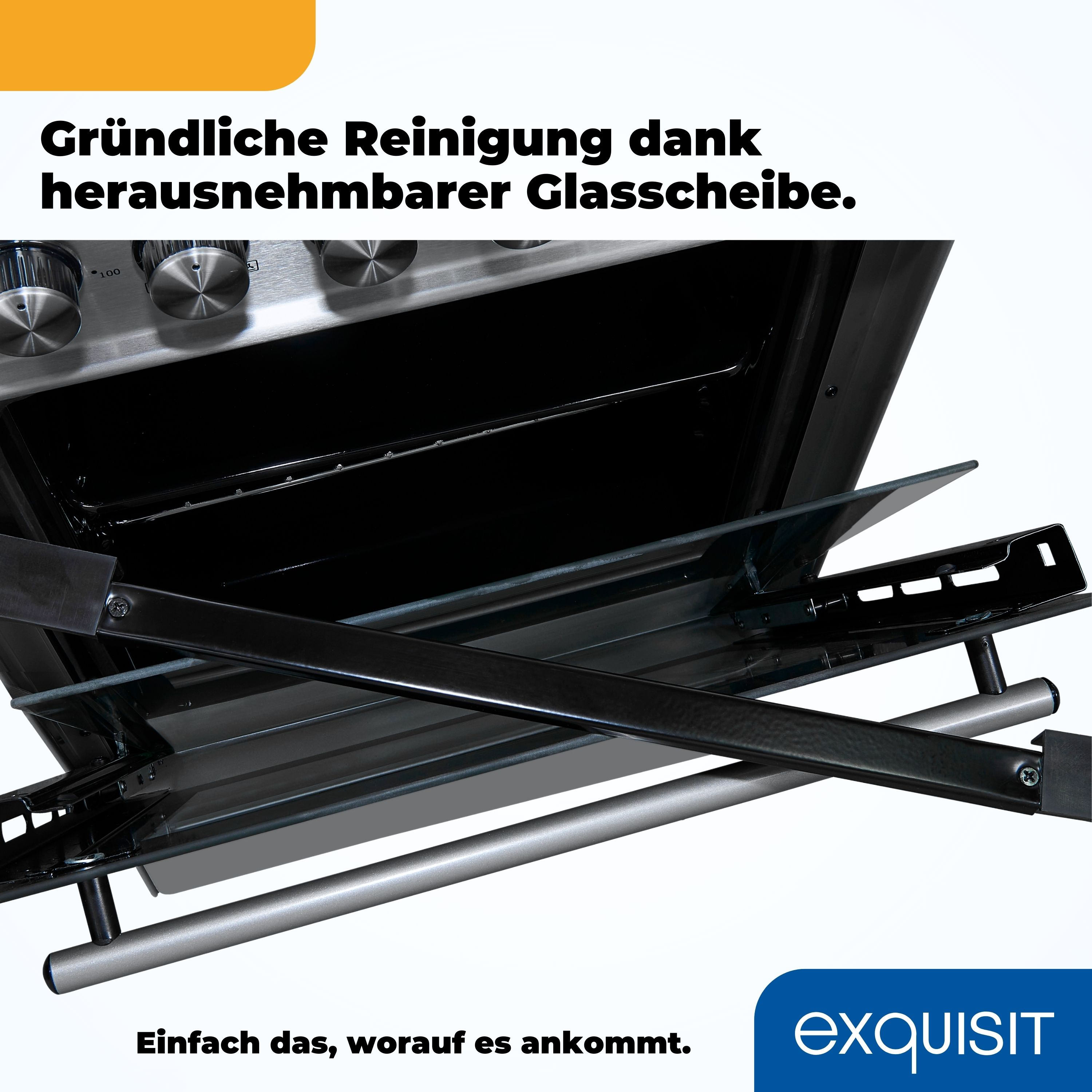 Ein Backofen mit geöffneter Glastür, der das Innere zeigt.