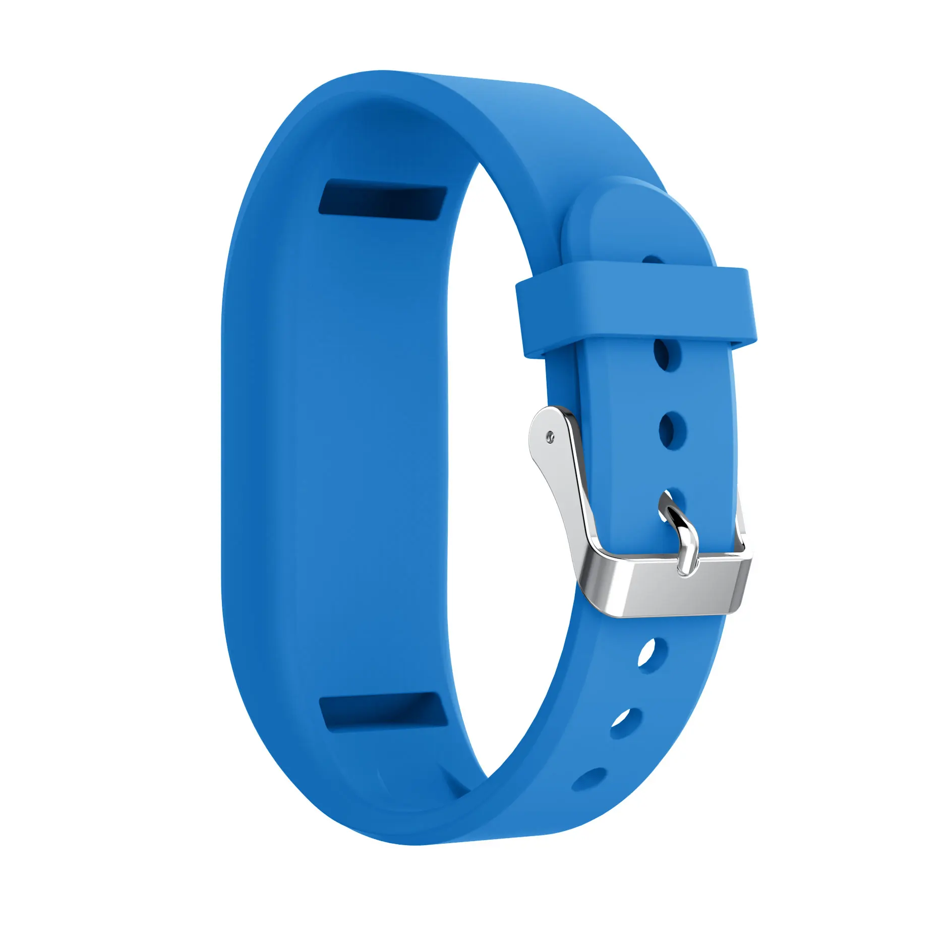 Blaues Smartwatch-Armband mit silberner Schnalle.
