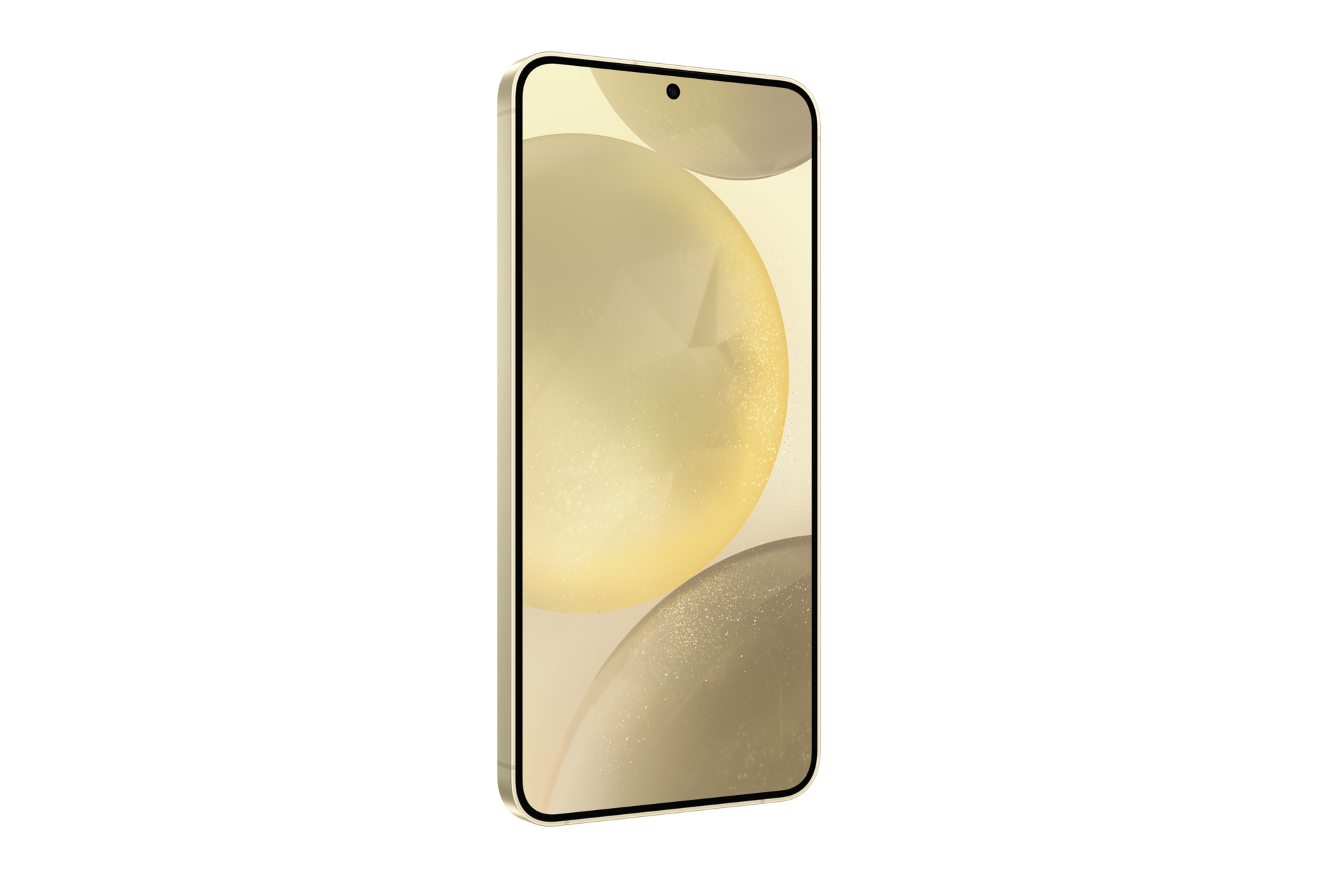 Beżowy smartfon z aparatem, widok z boku, na białym tle.