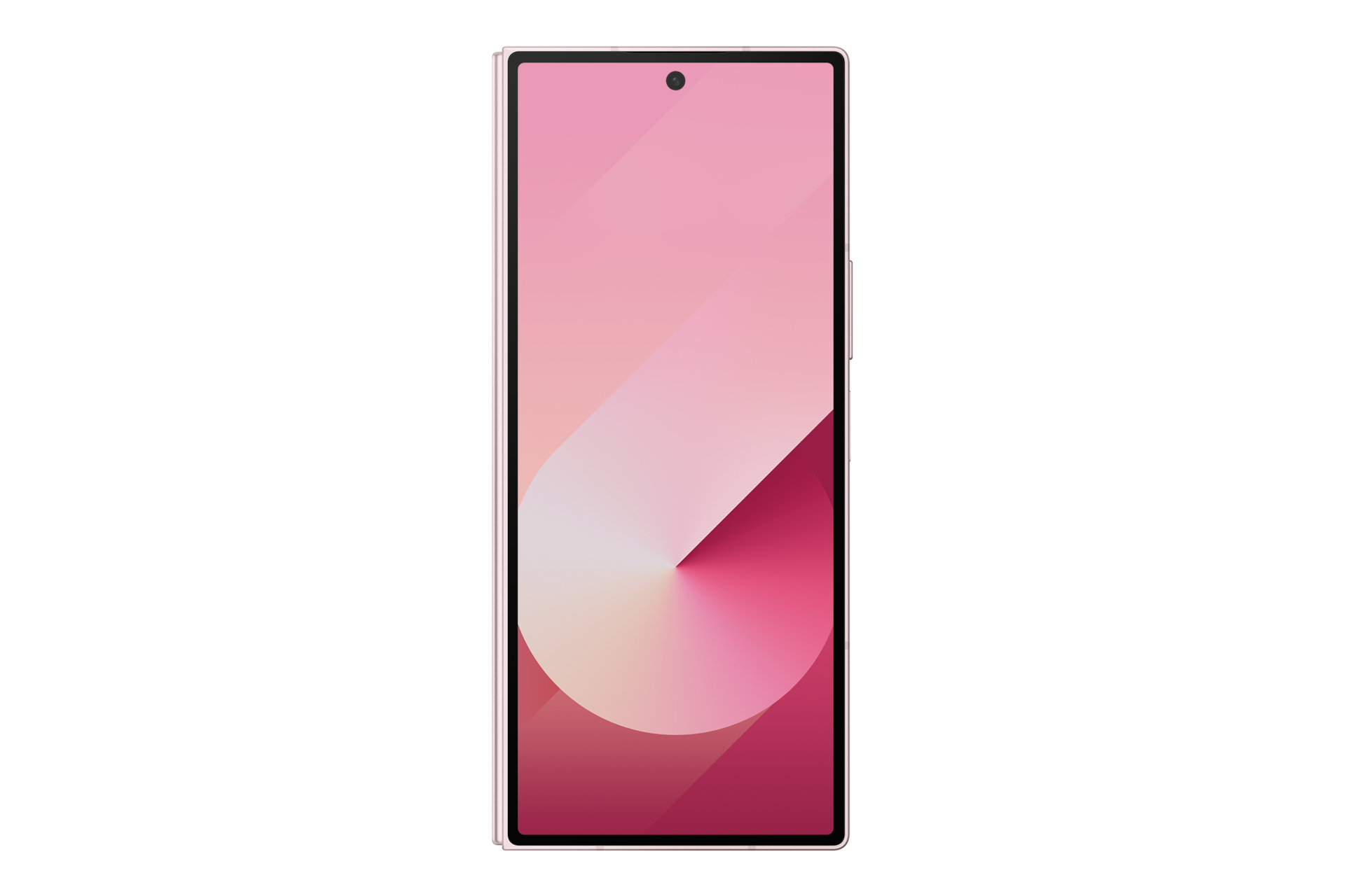 Różowy smartfon o czystym, minimalistycznym designie. Ekran wyświetla różowy gradient.