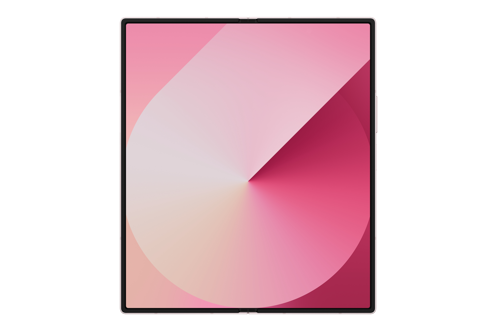 Ekran z gradientem różu i bieli, z centralną białą kropką. Krawędzie są czarne.