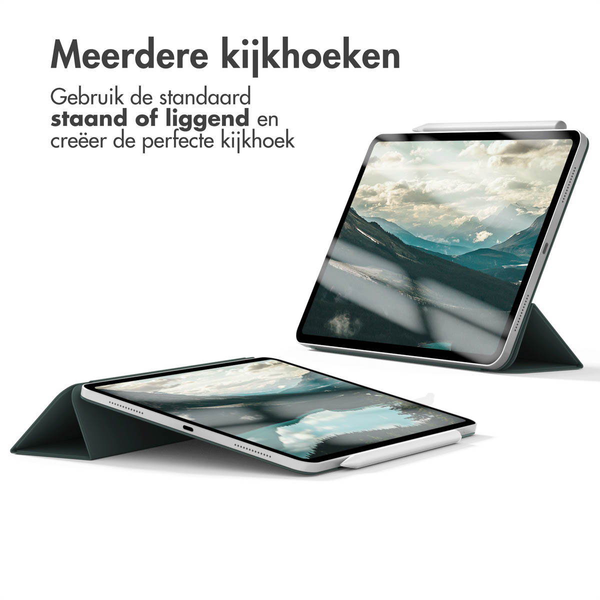 Two tablets with cases; the text reads 'Multiple viewing angles'.