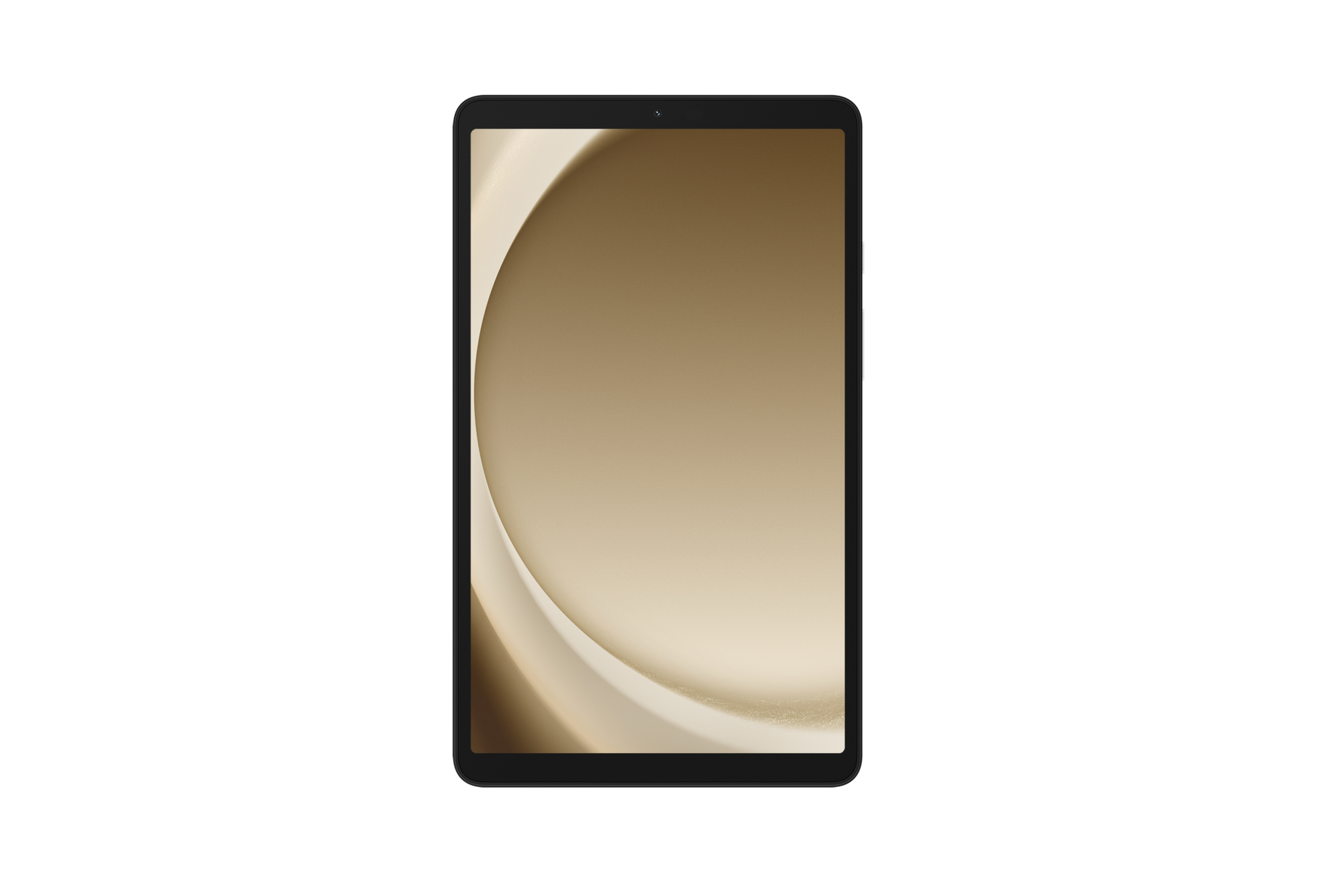 Tablet con un design curvo. Il display mostra un motivo morbido e sfocato in tonalità oro.