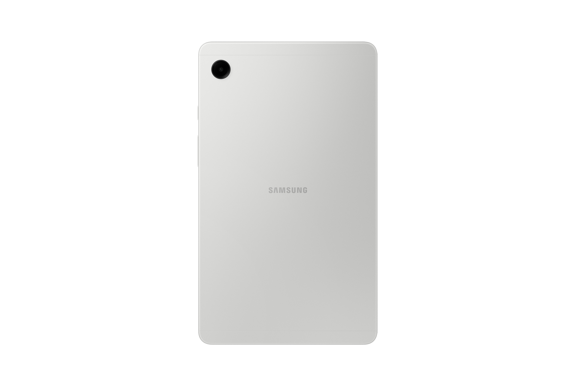 Retro di un tablet Samsung bianco con una fotocamera e il logo del marchio.