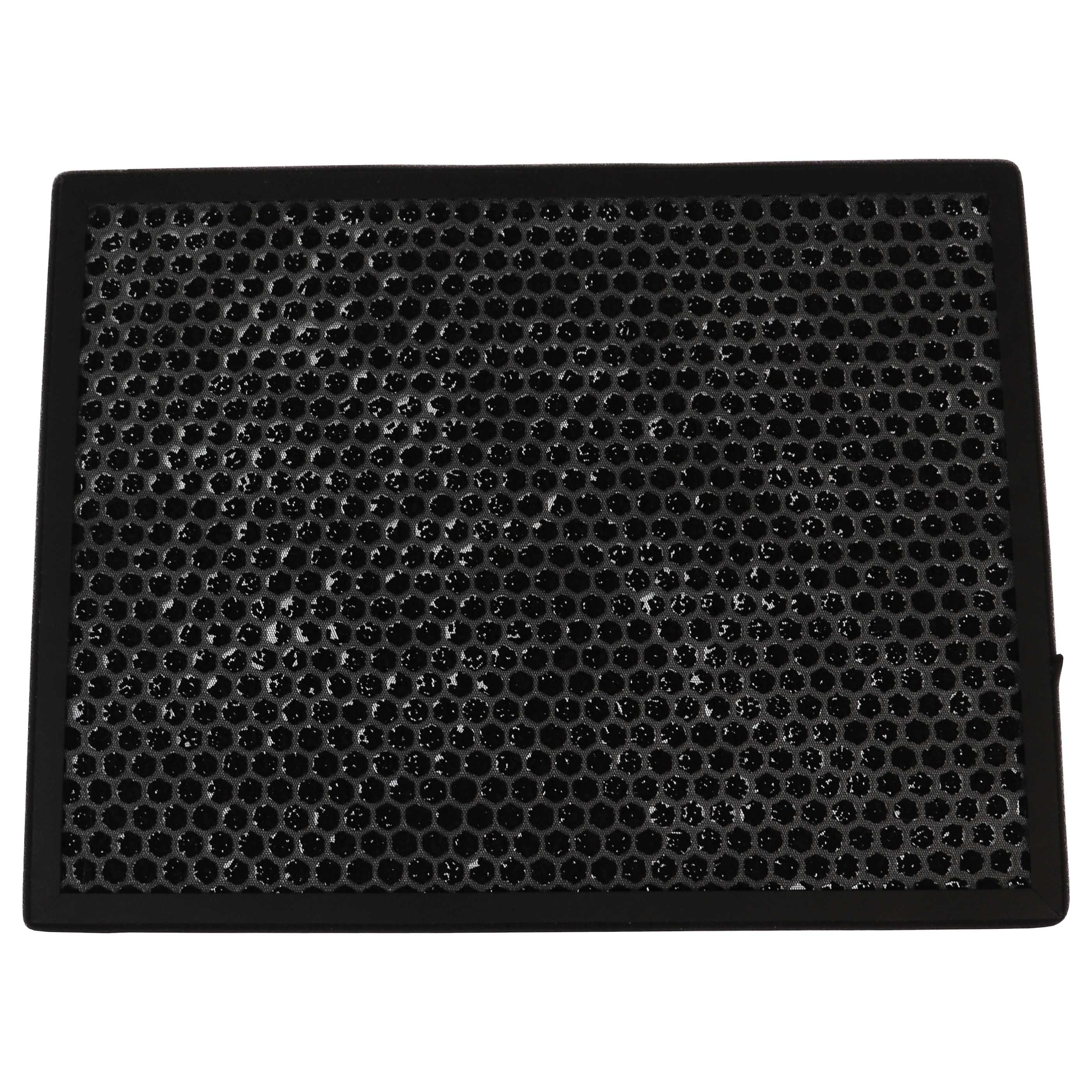 Schwarzer Luftfilter mit einem Gitter aus kleinen Löchern in einem schwarzen Rahmen.