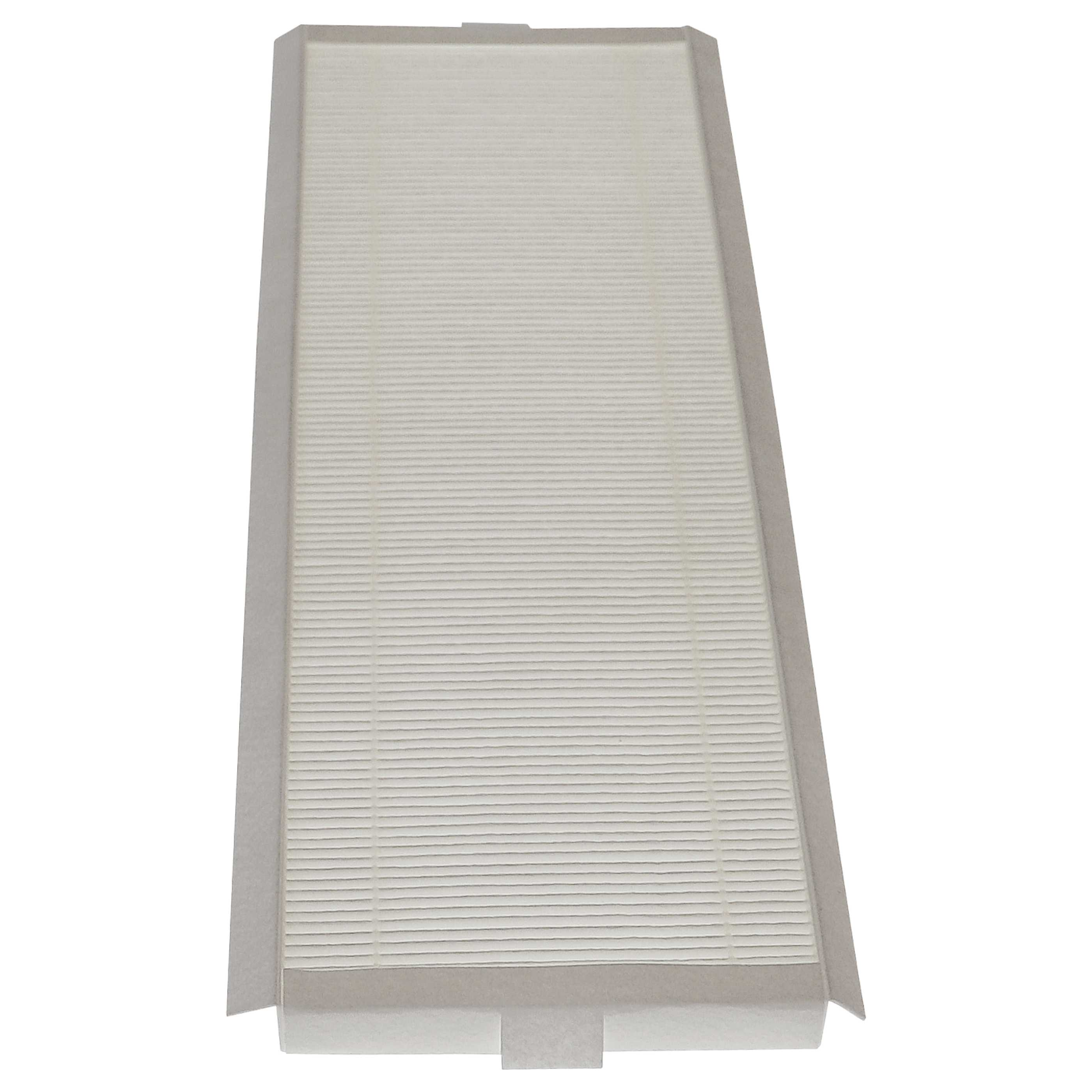 Rechteckiger Luftfilter mit weißem, gefaltetem Filtermaterial und grauem Rahmen. Klares Design, weißer Hintergrund.