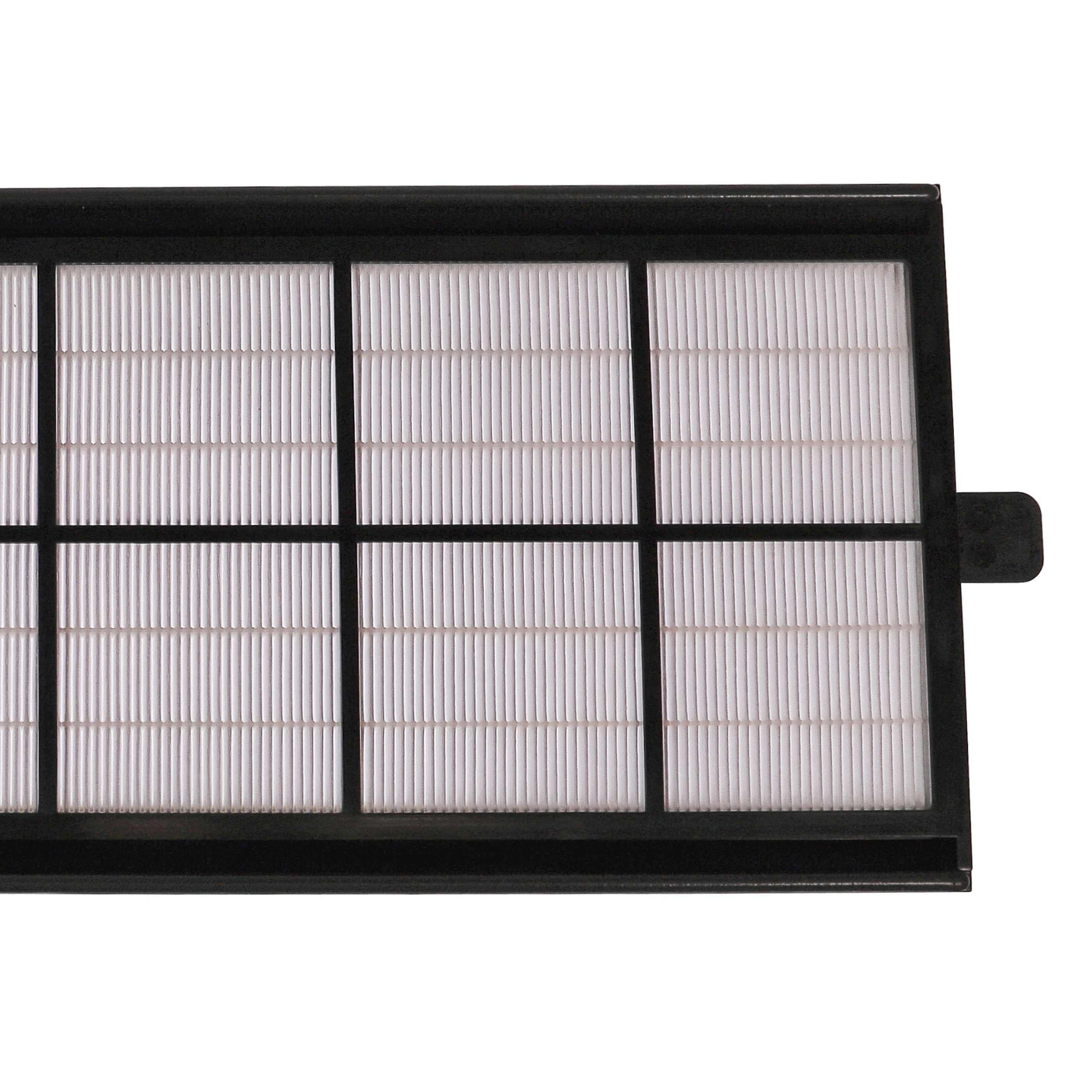 Ein schwarzer Luftfilter mit weißem rechteckigem Filtermaterial, mit schwarzem Rahmen und Griff.