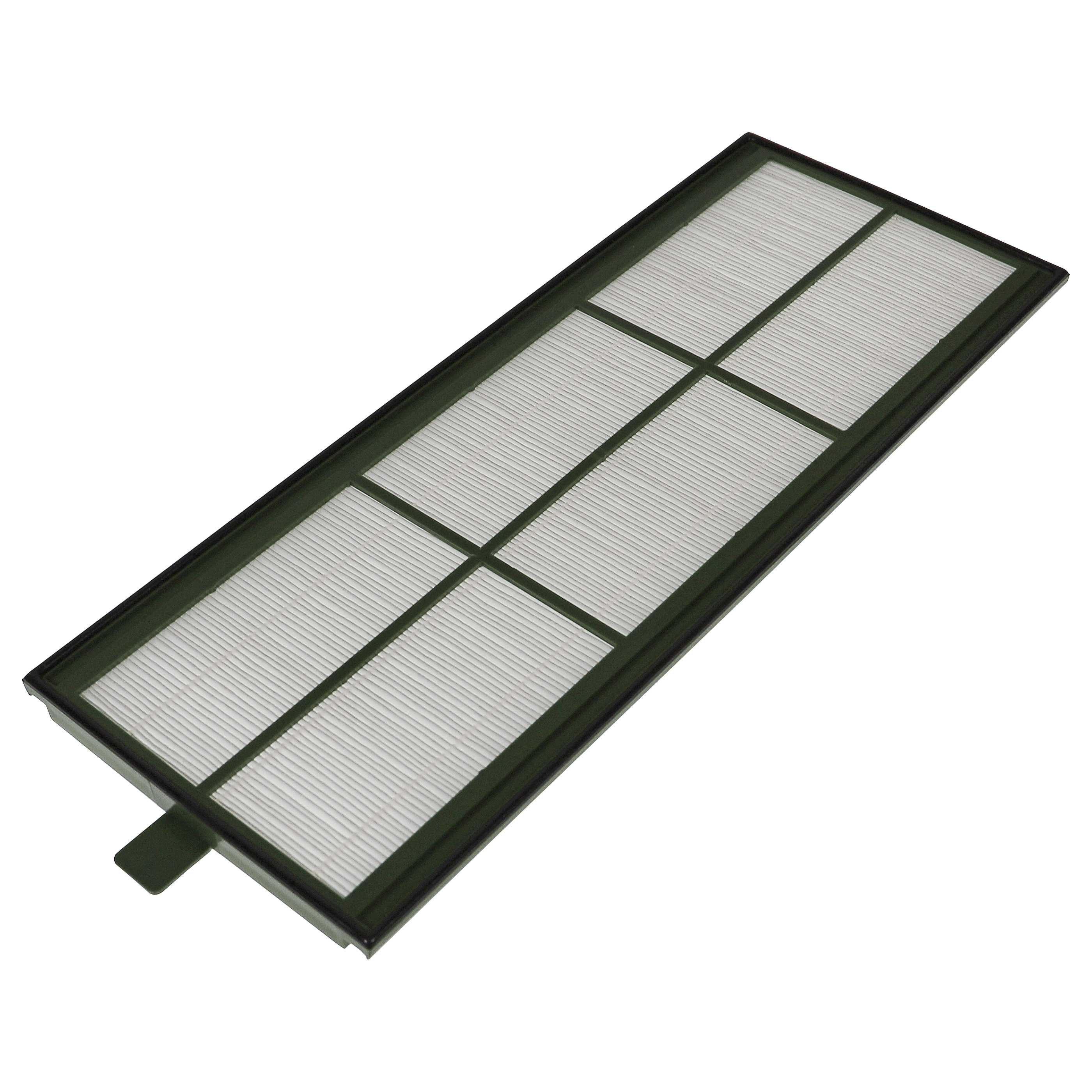 Rechteckiger Luftfilter mit schwarzem Rahmen und weißem, gitterartigen Filter.