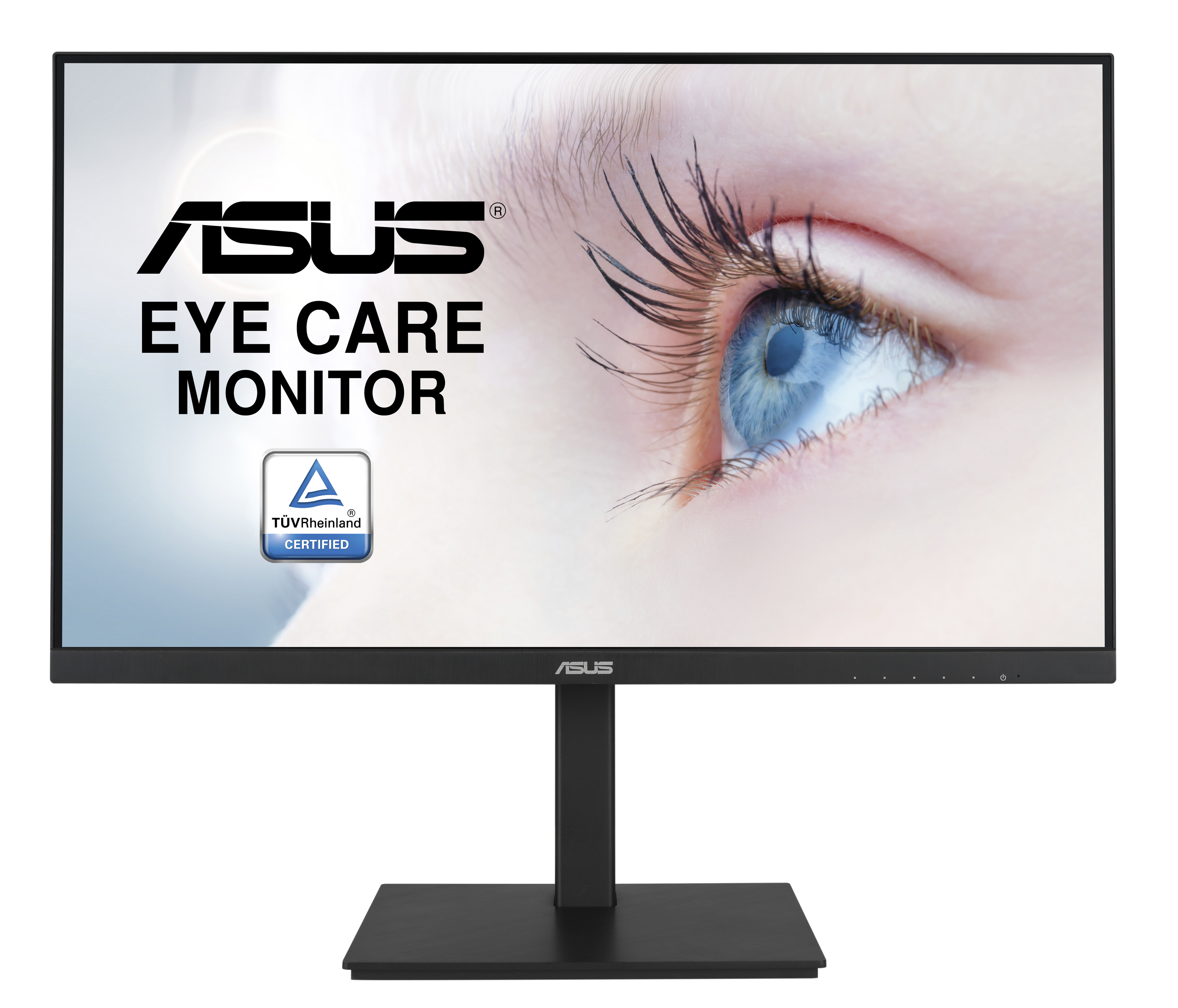 Monitor ASUS Eye Care wyświetla oko z tekstem. Certyfikat TÜV Rheinland.