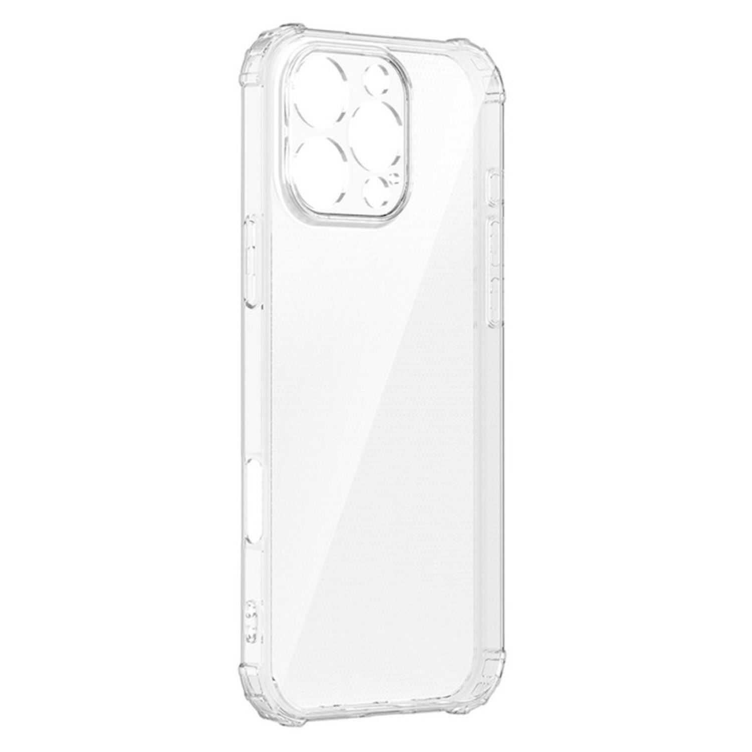 Funda transparente para teléfono con diseño protector, sobre fondo blanco.