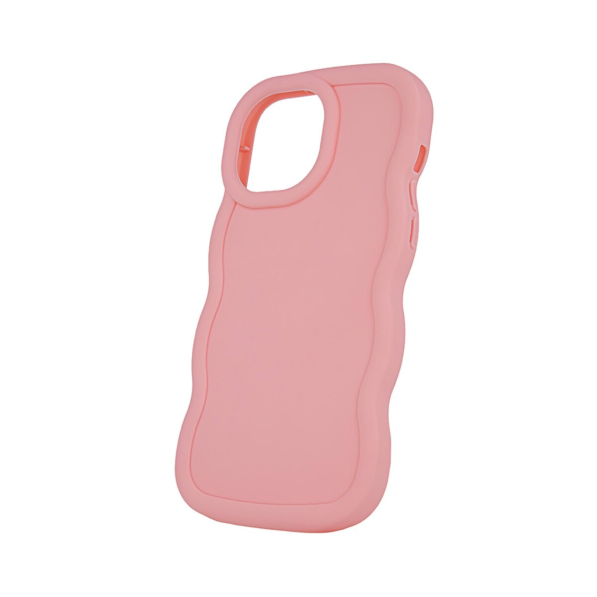 Custodia per telefono rosa con un design ondulato. Bordi lisci, arrotondati e un colore pieno.