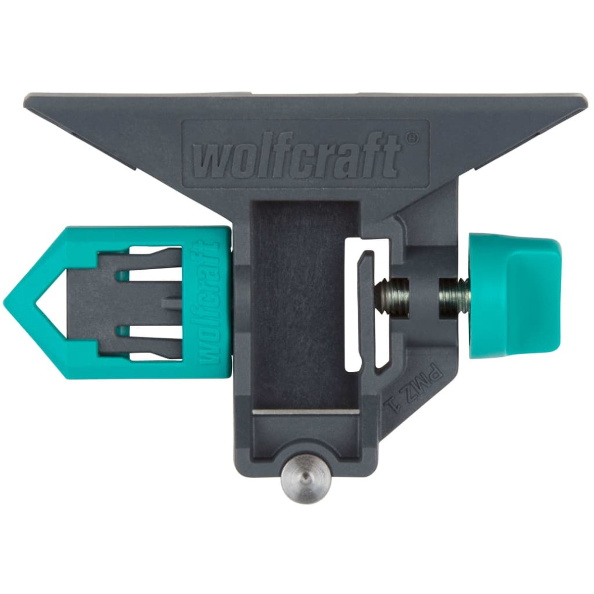 Graues und blaugrünes verstellbares Werkzeug mit Schraube und 'wolfcraft'.
