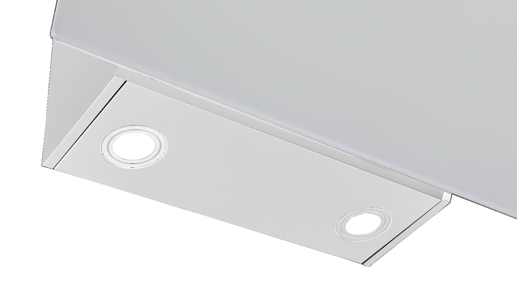 Due luci da soffitto a incasso, con superficie bianca e sfondo bianco.