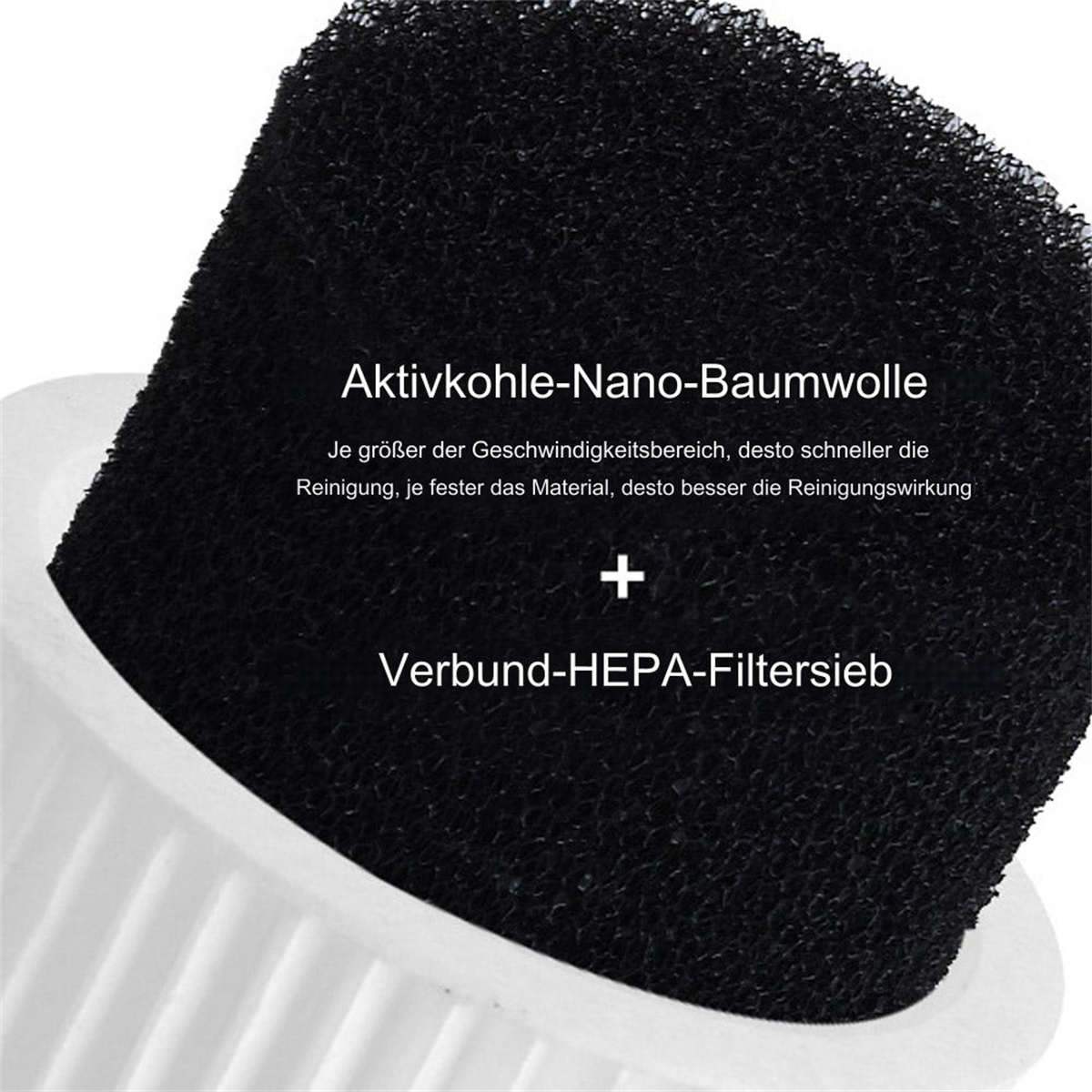 Schwarzes Filterelement mit Text, plus eine weiße Basis.