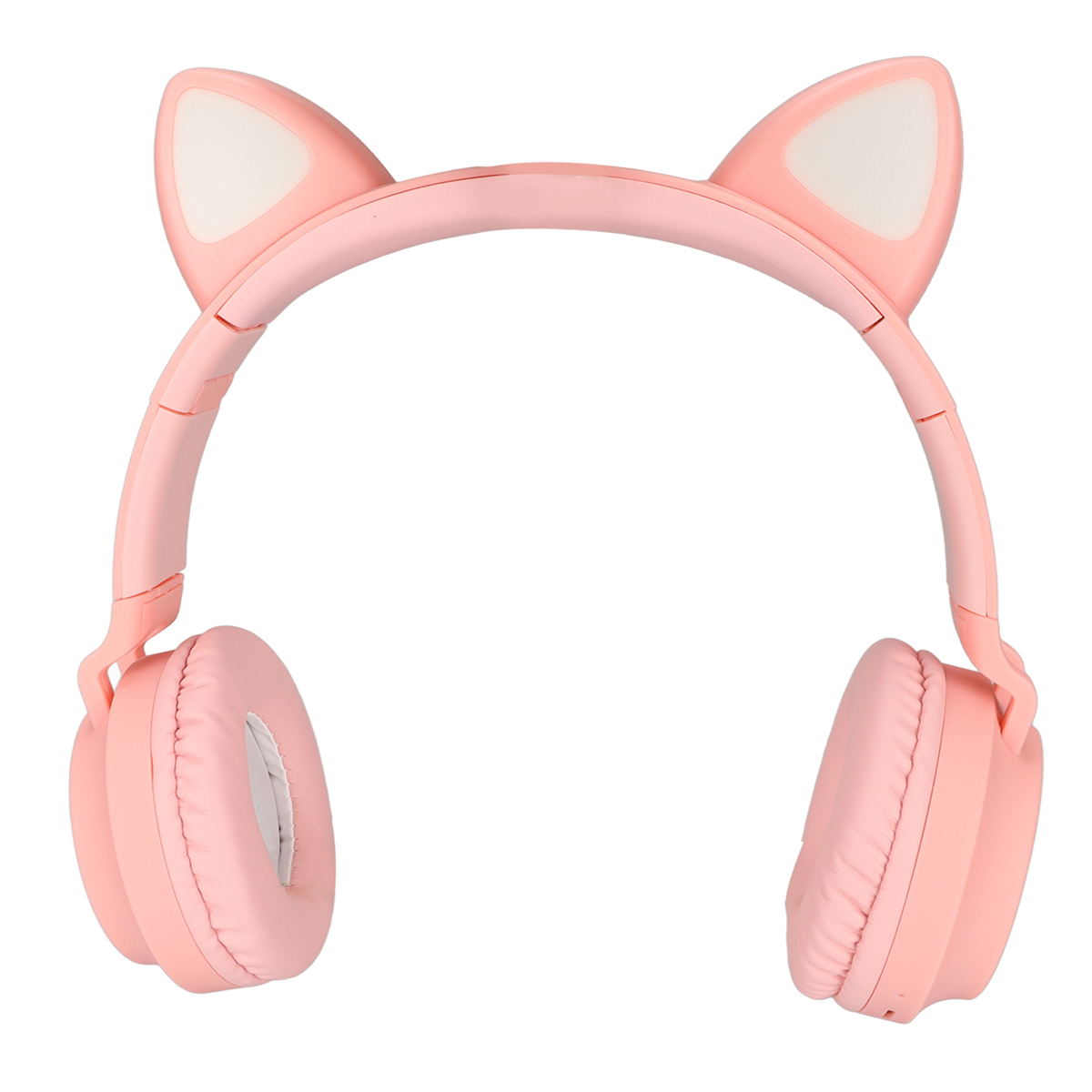 Pinke Katzenohrkopfhörer mit weißen Innenohrpolstern. Die Kopfhörer sind auf weißem Hintergrund.